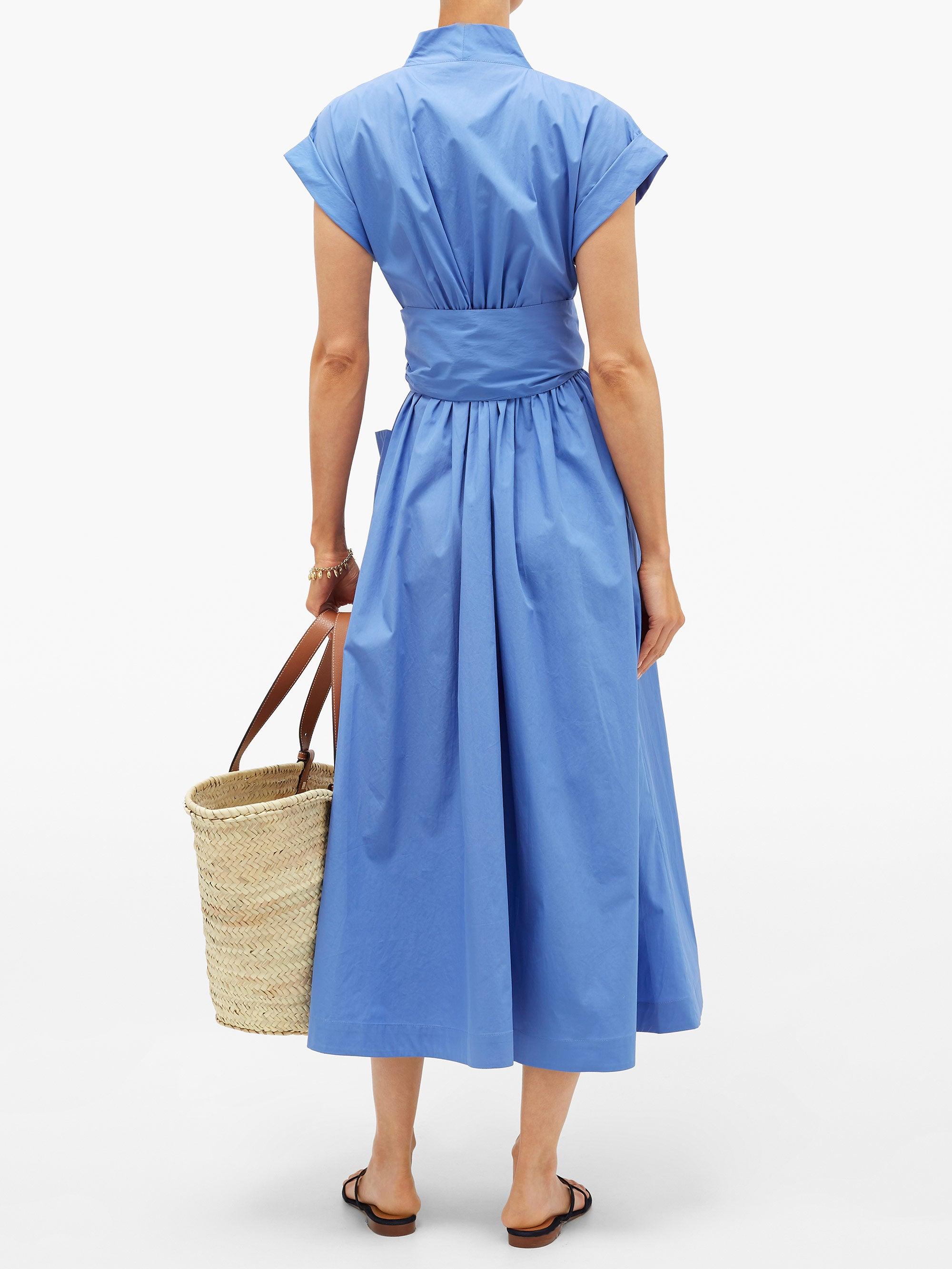 Three Graces London Clarissa Cotton-poplin Wrap Dress in Blue - Lyst