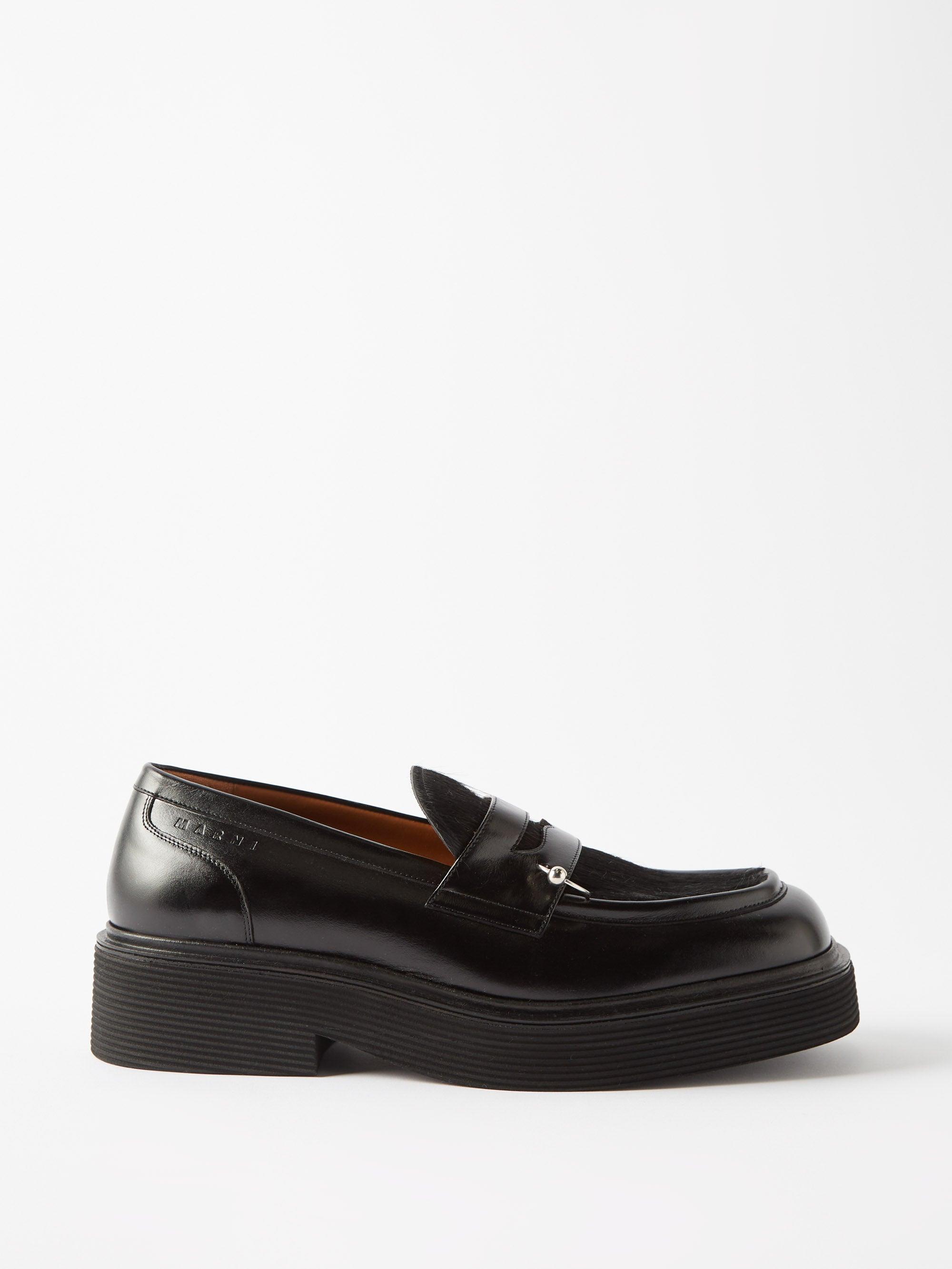 Marni Moccasin Pierced Leather Penny Loafers in Black for Men | Lyst