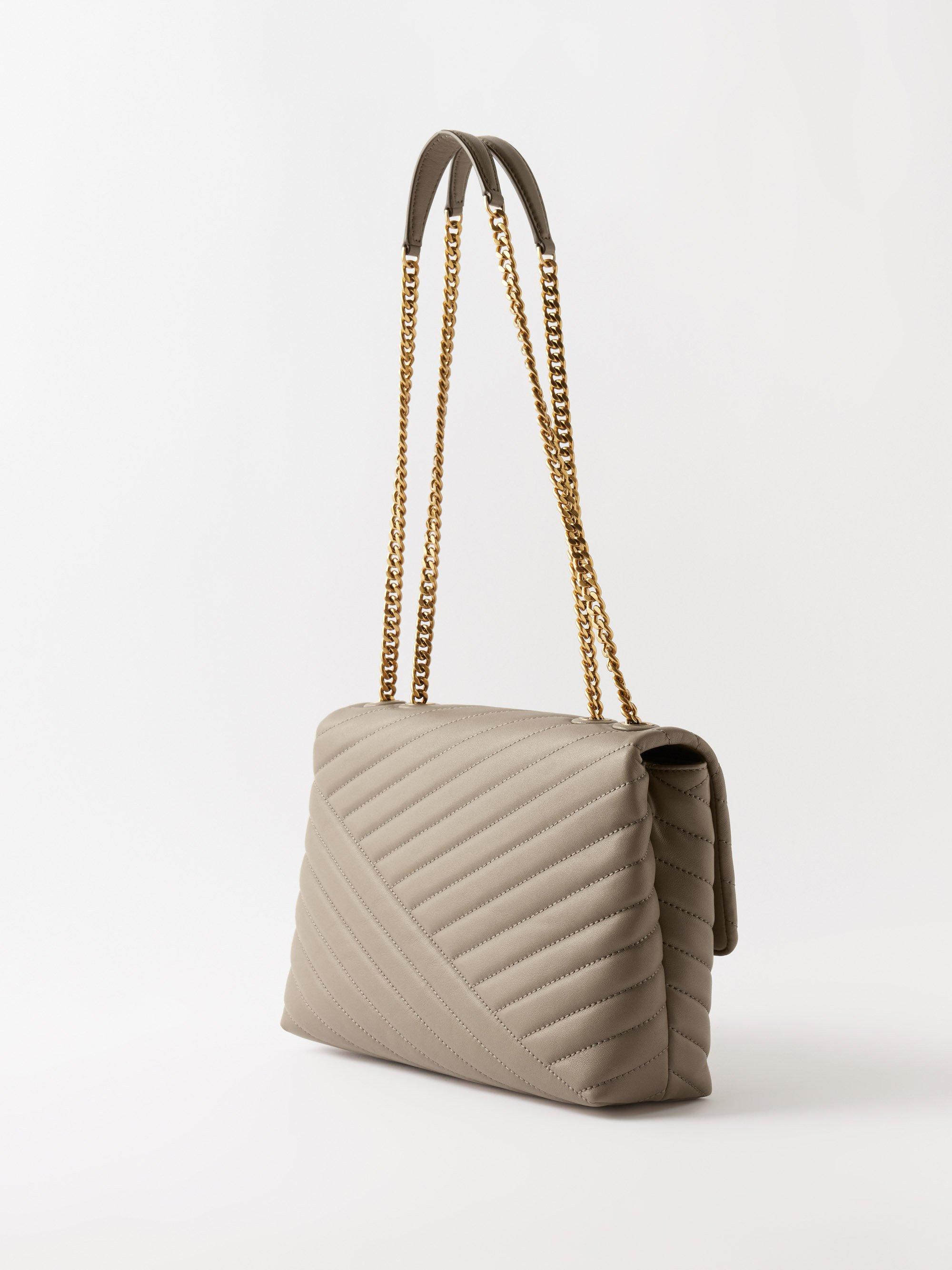 Tory Burch Tory Burch Kira Small Chevron Shoulder Bag In Gray Quilted  Leather Grey: Handbags