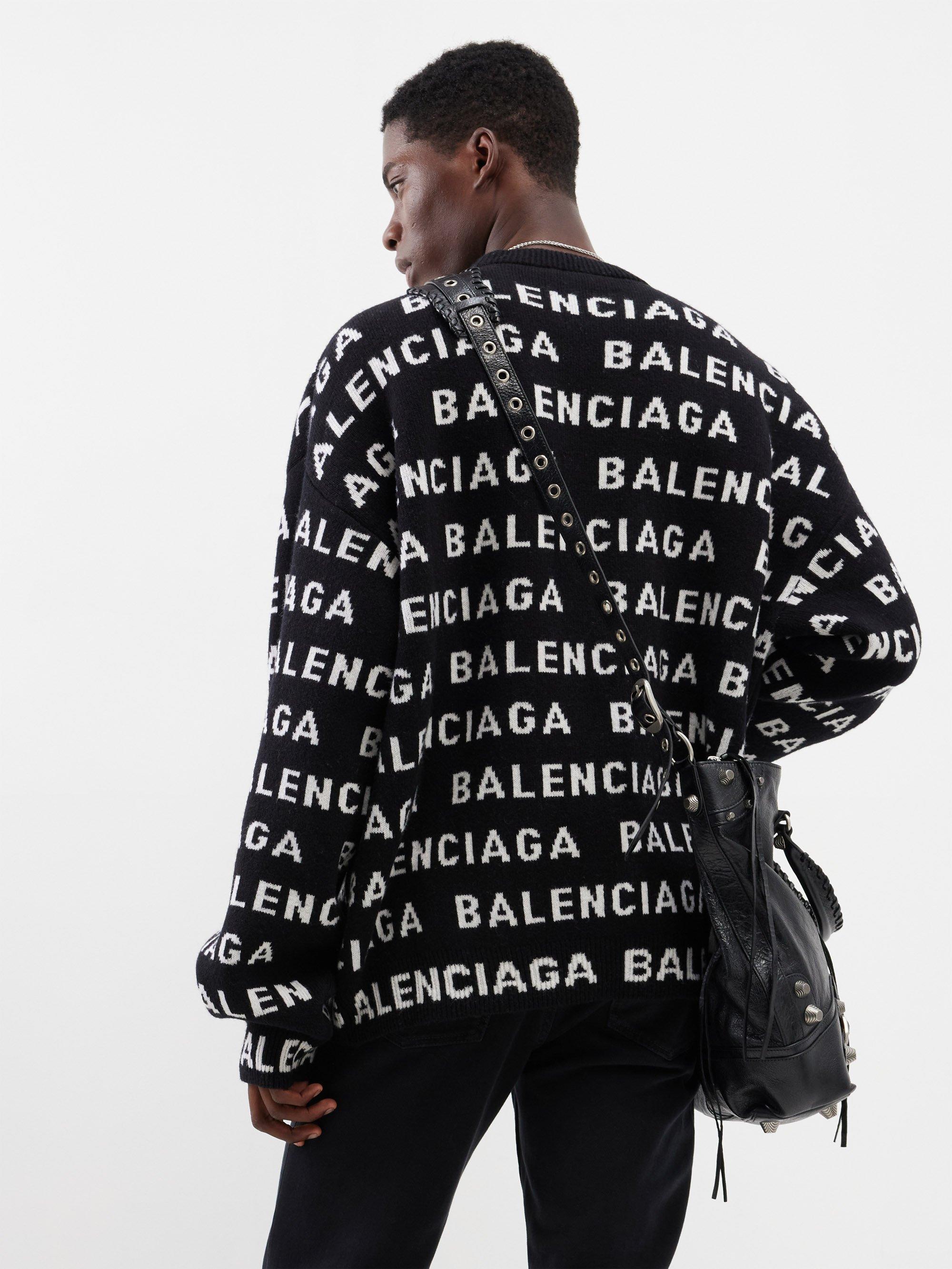 Balenciaga Logo-intarsia Knitted Wool-blend Sweater in Black for 