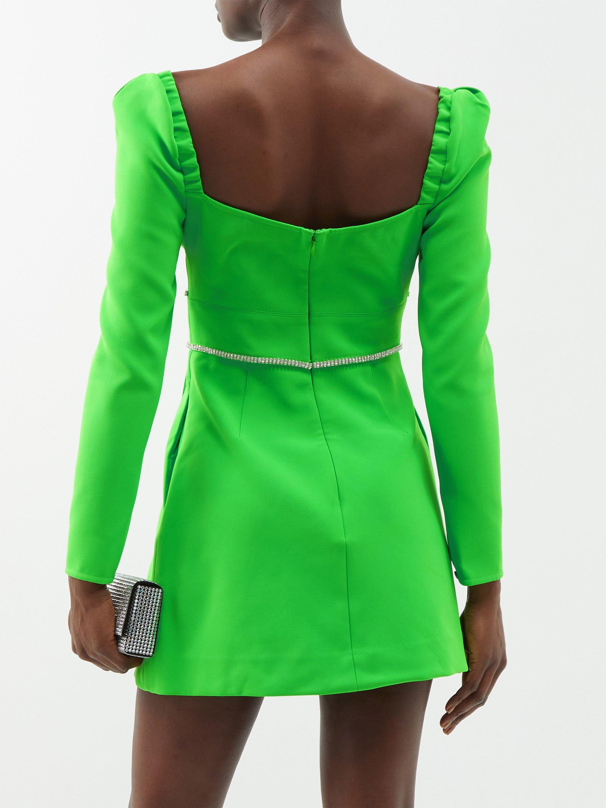 Self-Portrait Crystal-embellished Crepe Mini Dress in Green | Lyst