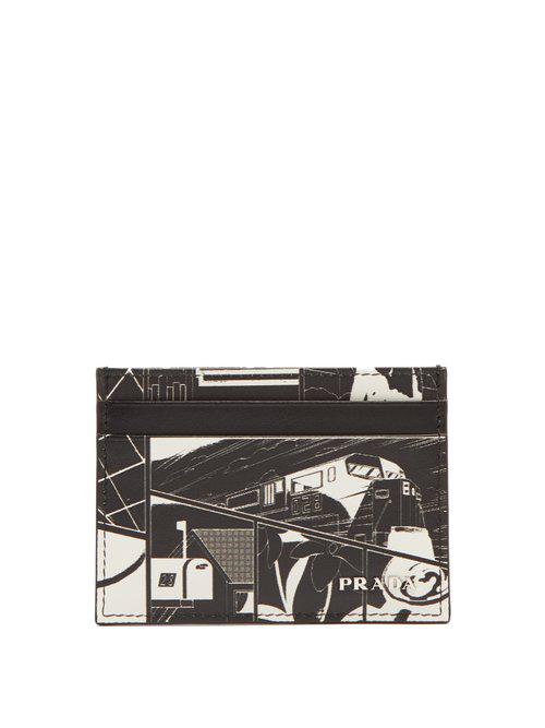 Prada Leather Comic-print Cardholder in Black White (Black) - Lyst
