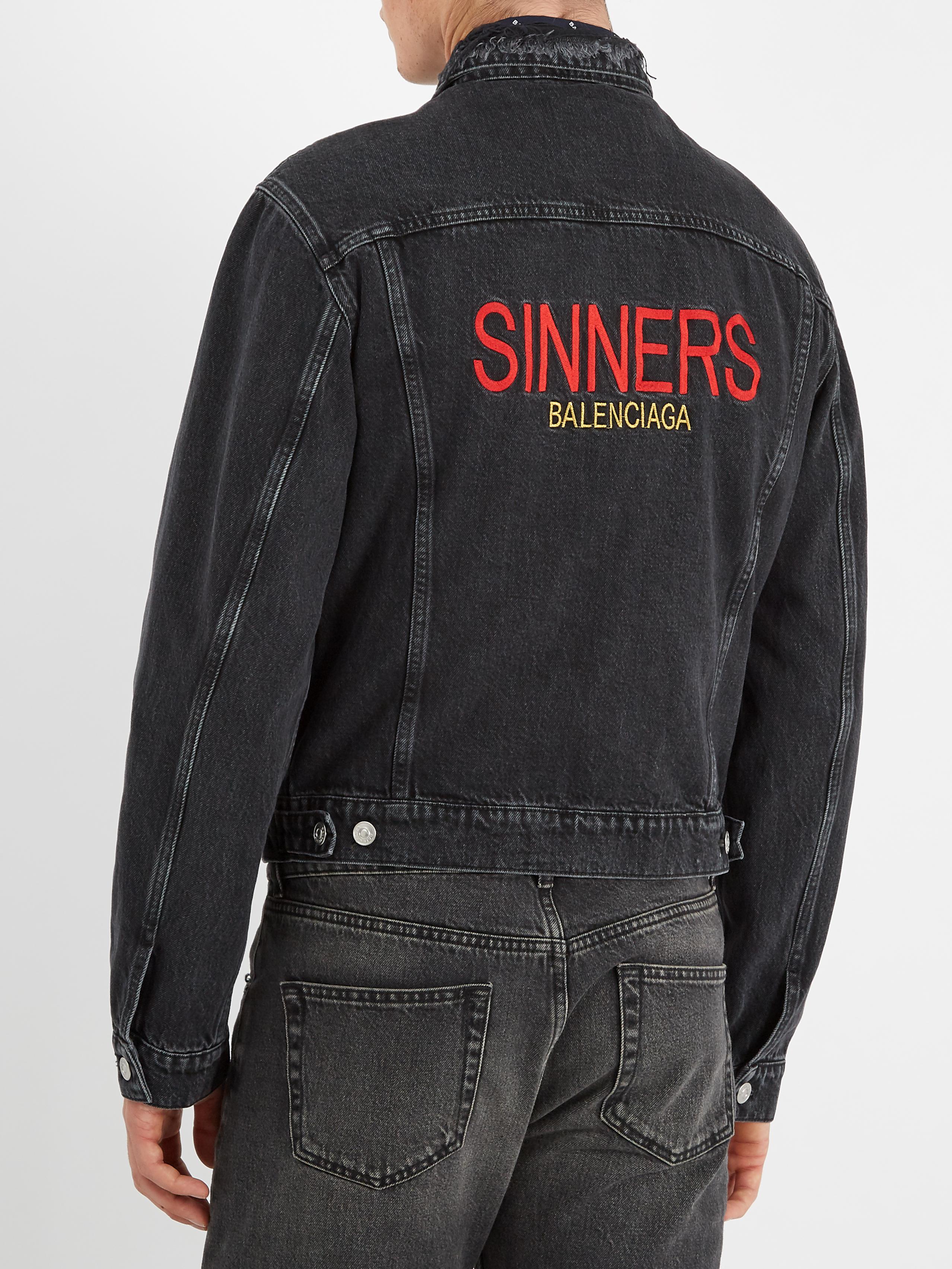 Balenciaga Sinners-embroidered Denim Jacket in Grey for Men | Lyst UK