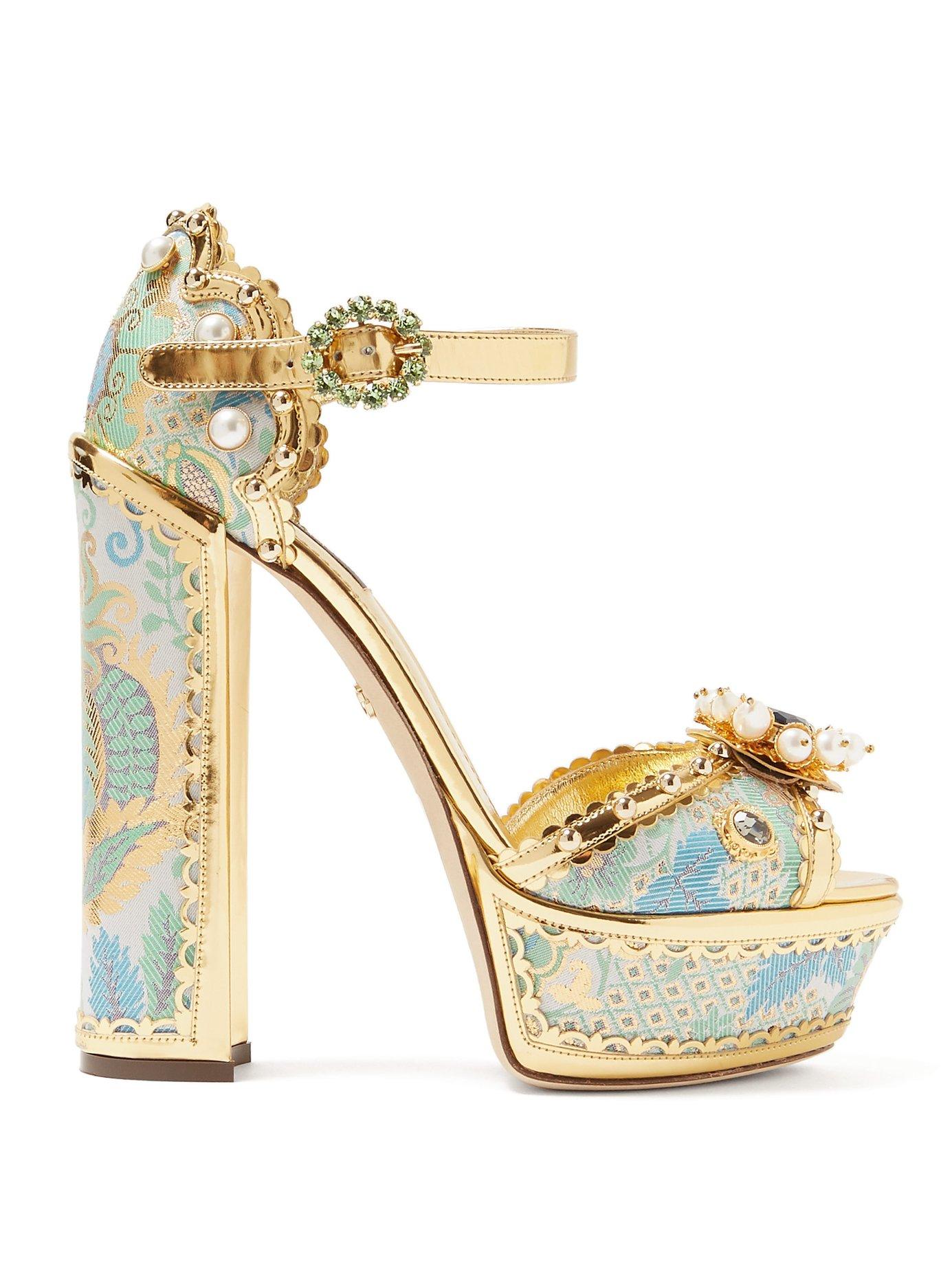 Dolce & Gabbana Keira Jacquard Brocade Platform Sandals in Metallic | Lyst