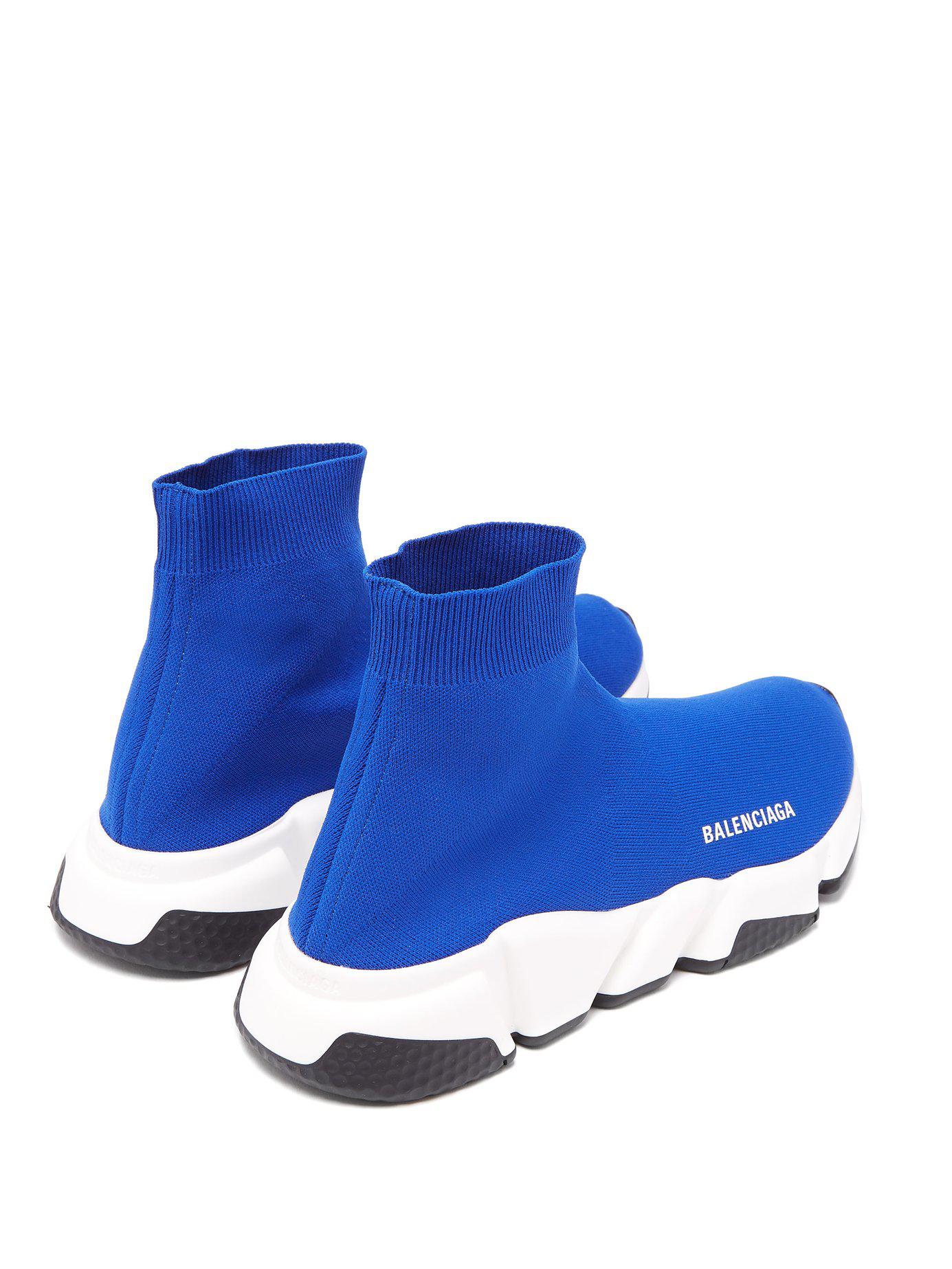 Balenciaga Rubber Blue And White Speed Sock Sneakers | Lyst