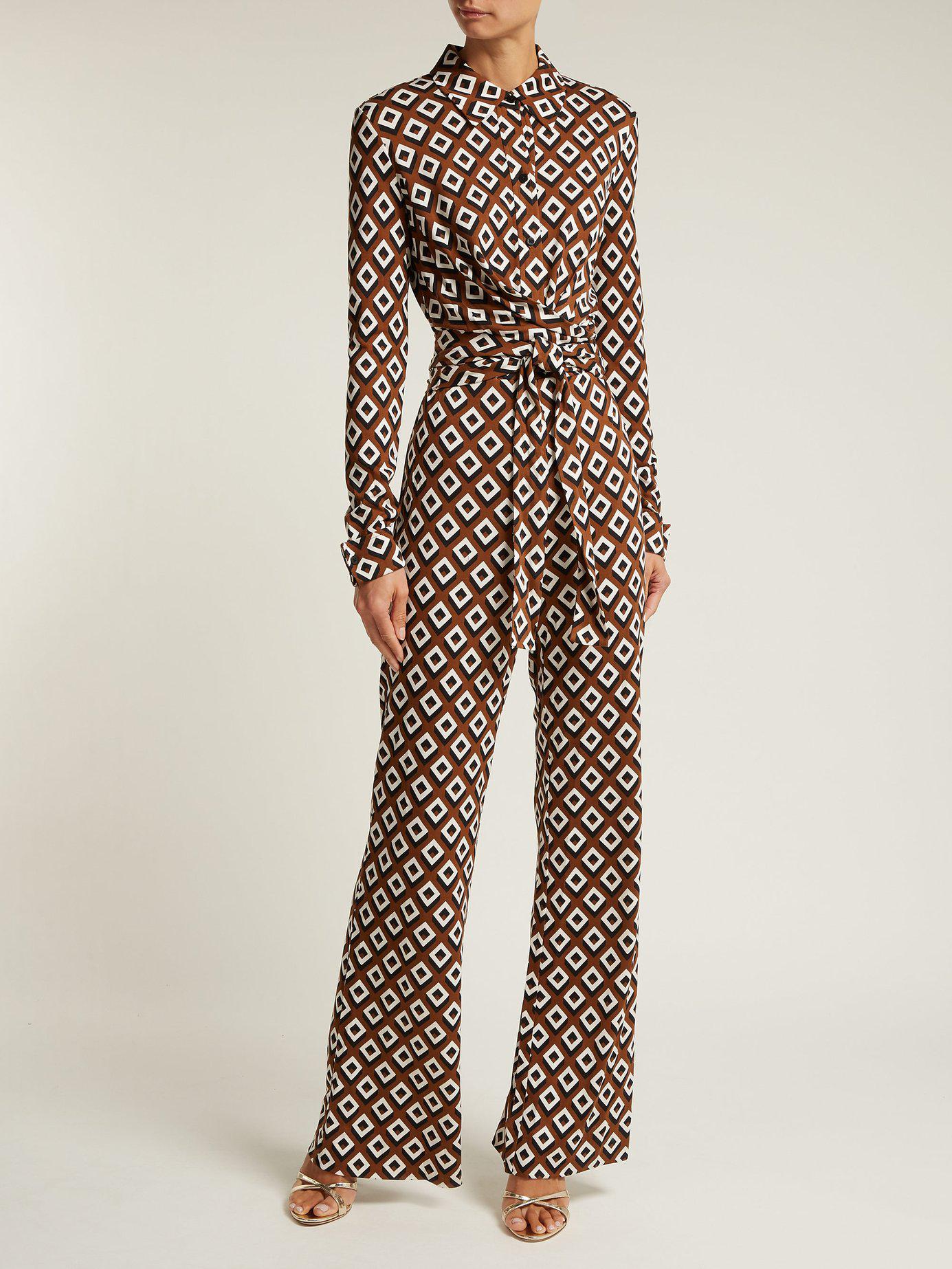 Diane von Furstenberg Michele Diamond-print Silk Jumpsuit - Lyst