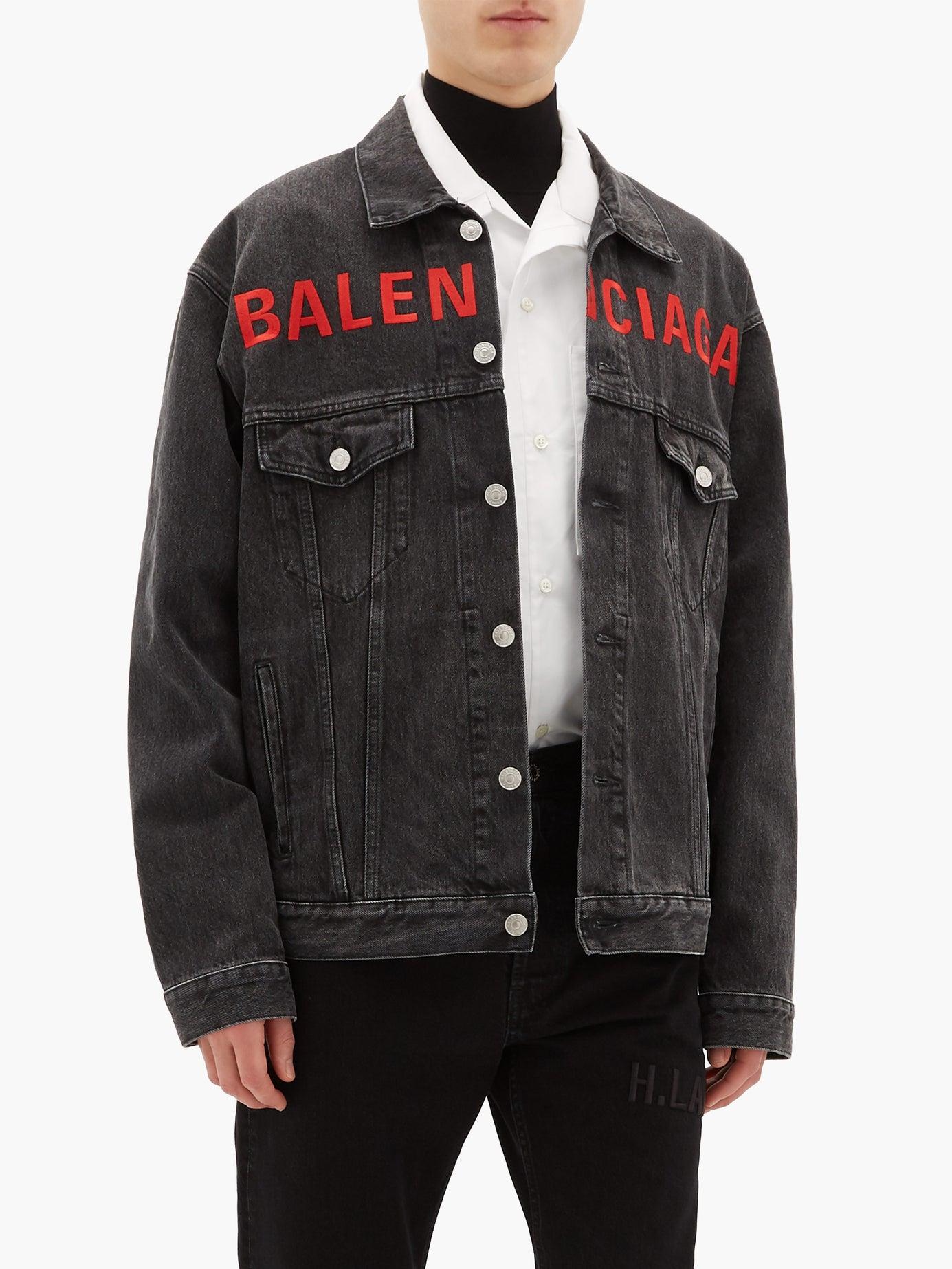 Balenciaga Logo-embroidered Cotton Denim Jacket in Black for Men | Lyst