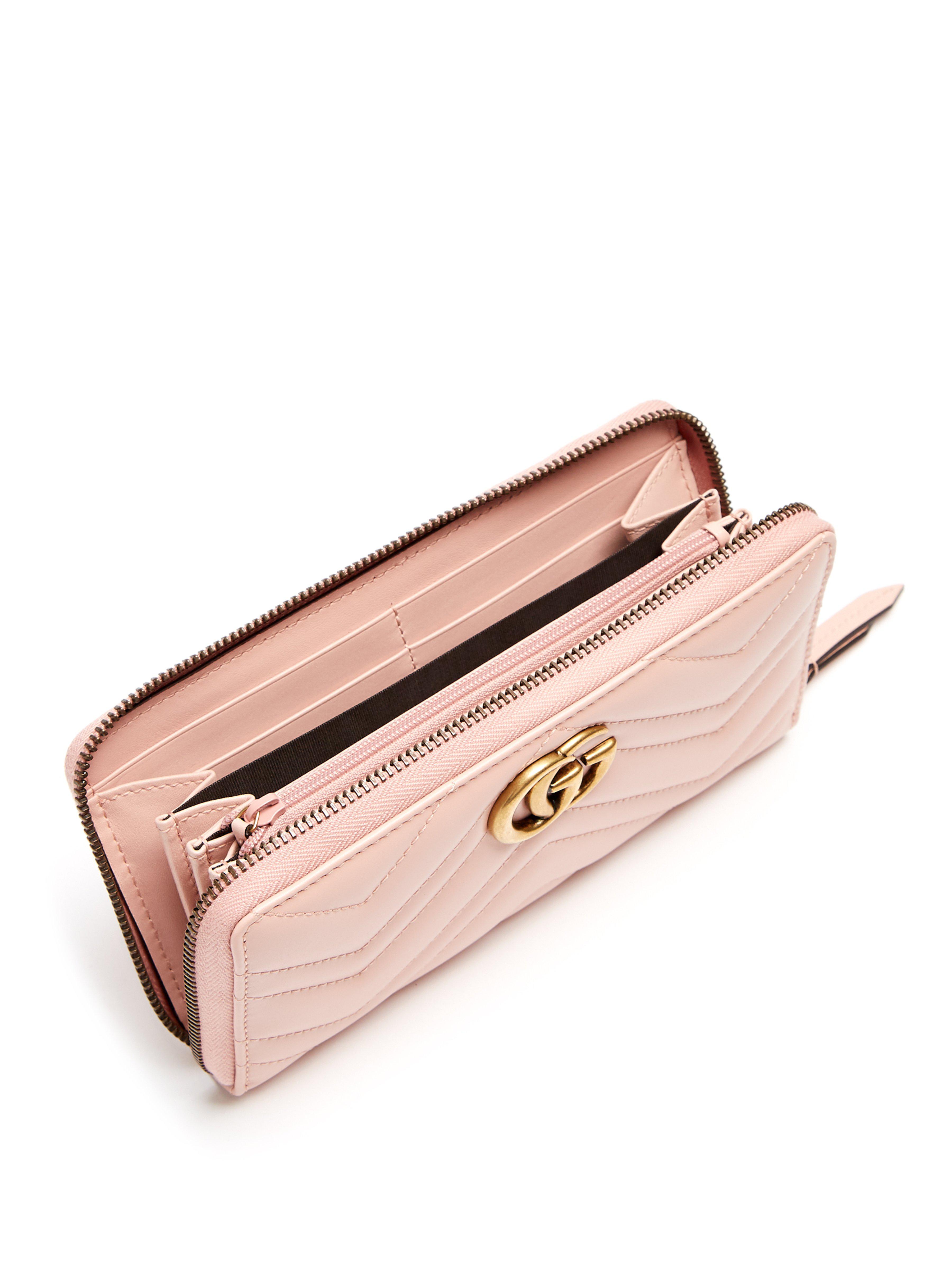 Gucci GG Marmont Quilted-leather Wallet in Pink - Lyst