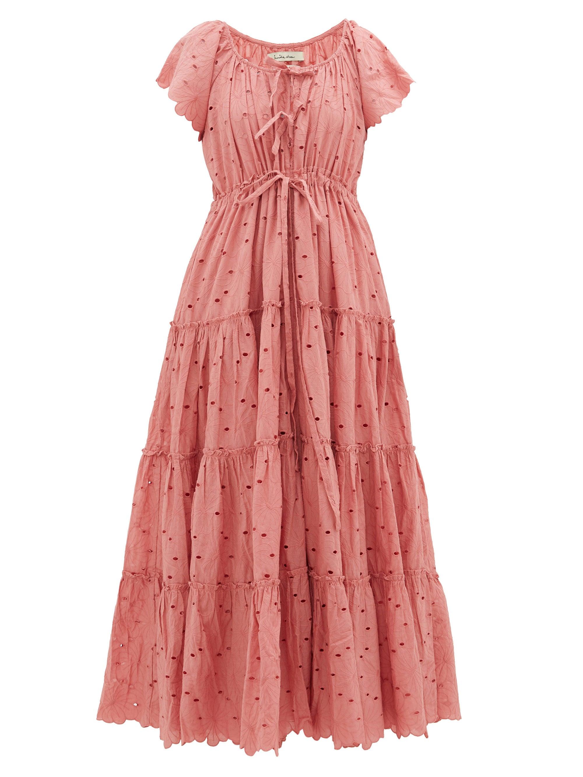 Innika Choo Broderie-anglaise Cotton Dress in Pink - Lyst