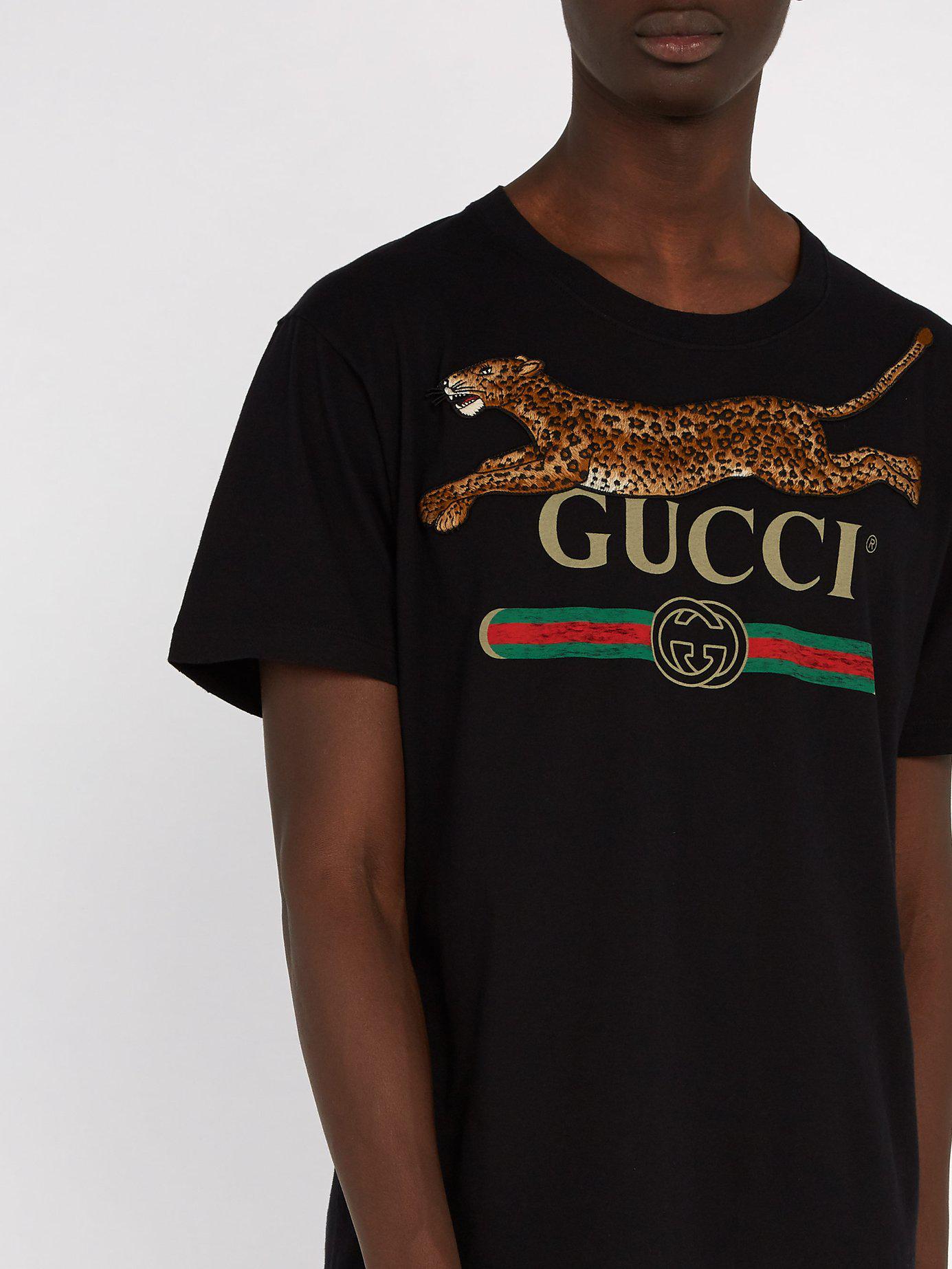 Gucci Cotton Fake Logo Feline T Shirt in Black for Men | Lyst