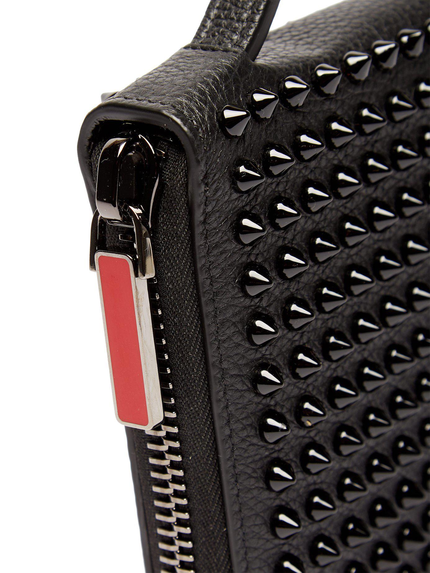 Christian Louboutin Black Panettone Wallet Spike Leather Zippy Wall1et CL82K