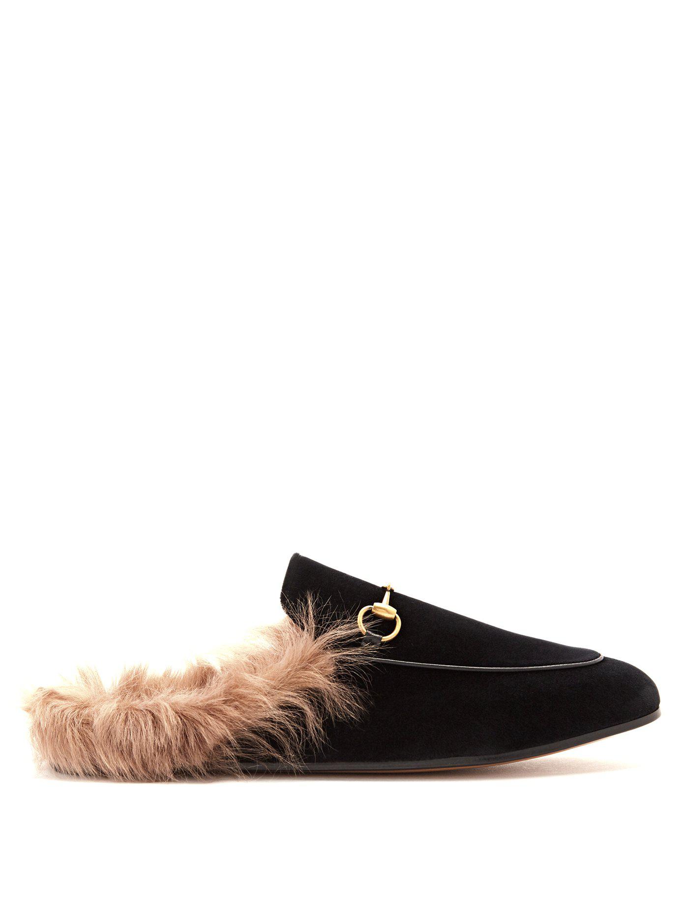 sofa storm drivhus Gucci Princetown Fur-Lined Mules in Black - Lyst