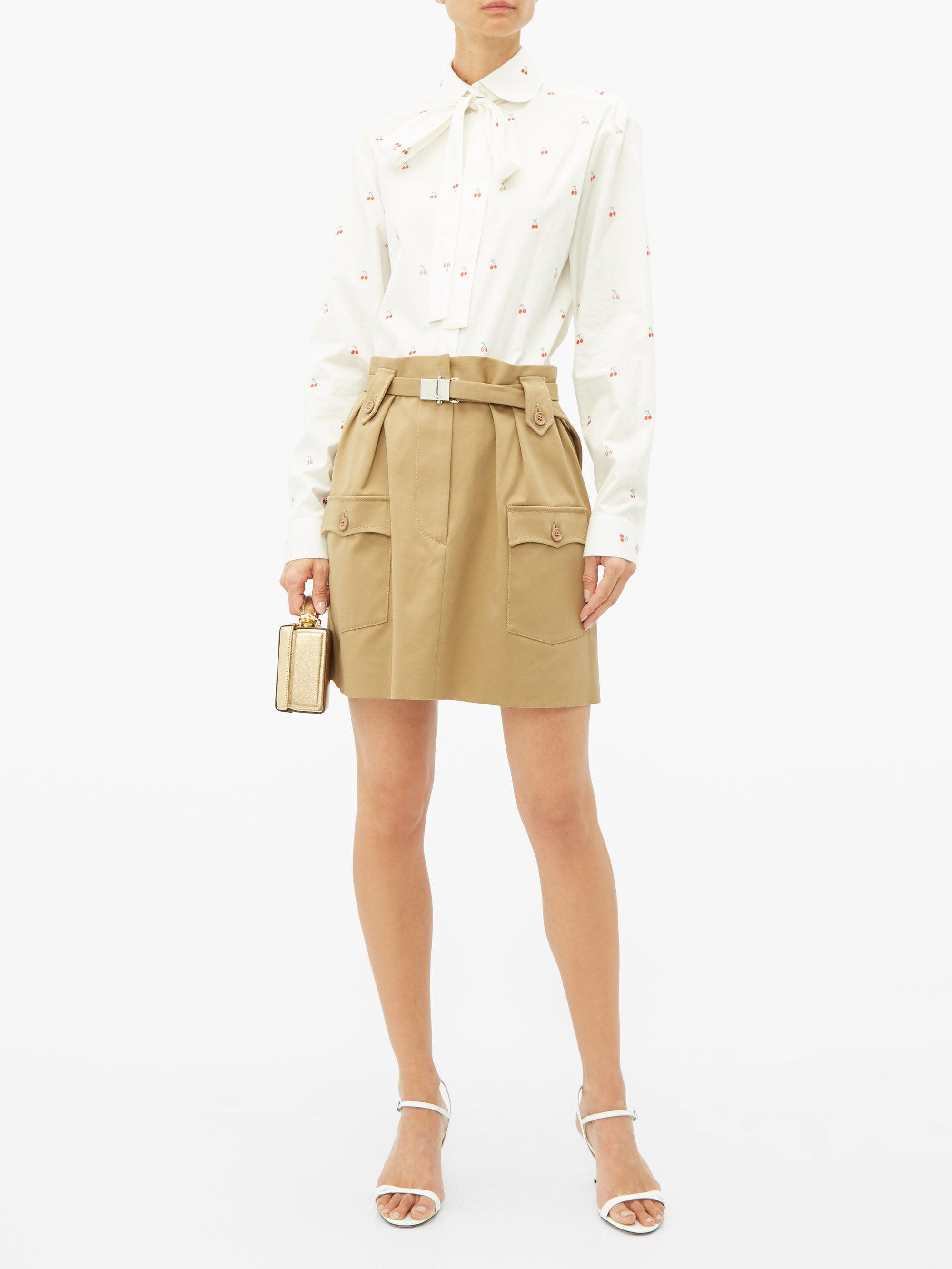 Miu Miu Belted Cotton-twill Mini Skirt in Beige (Natural) - Lyst