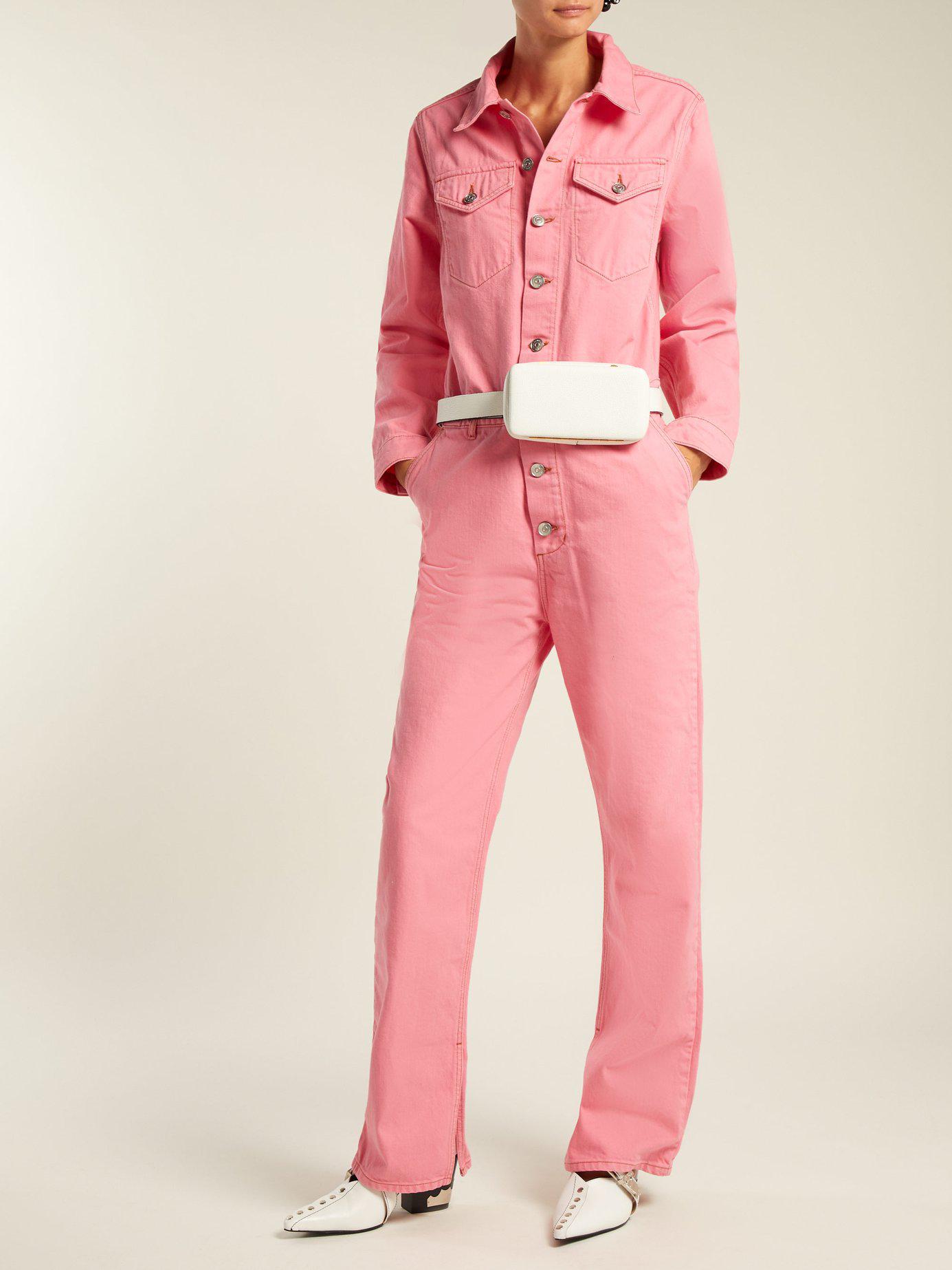 Ganni Denim Jumpsuit in Pink | Lyst
