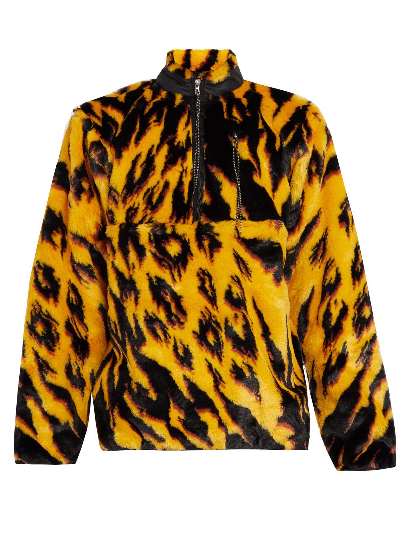 Aries Tiger-print Faux Fur Half-zip Jacket in Orange for Men - Lyst