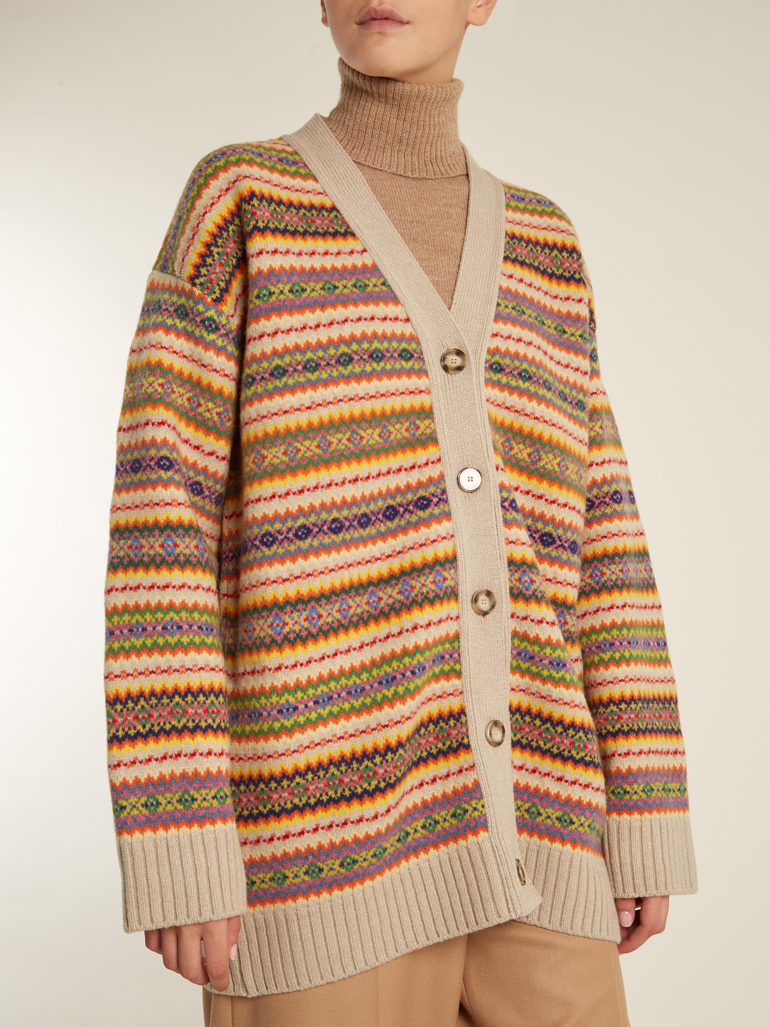 Stella McCartney Fair Isle Oversized V-neck Knit Cardigan in Natural - Lyst
