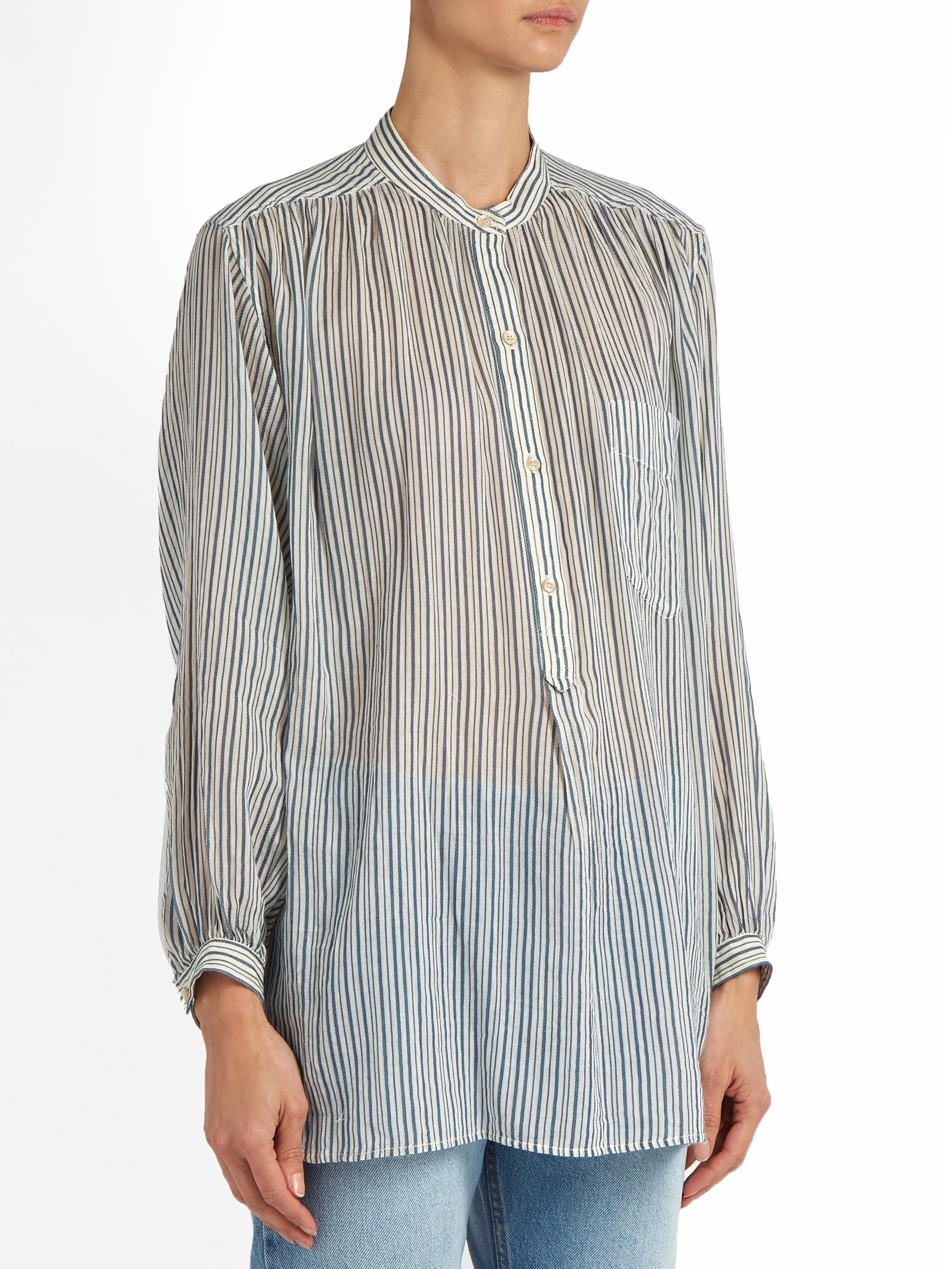 Étoile Isabel Marant Jana Striped Cotton-gauze Shirt in Blue White (Blue) -  Lyst