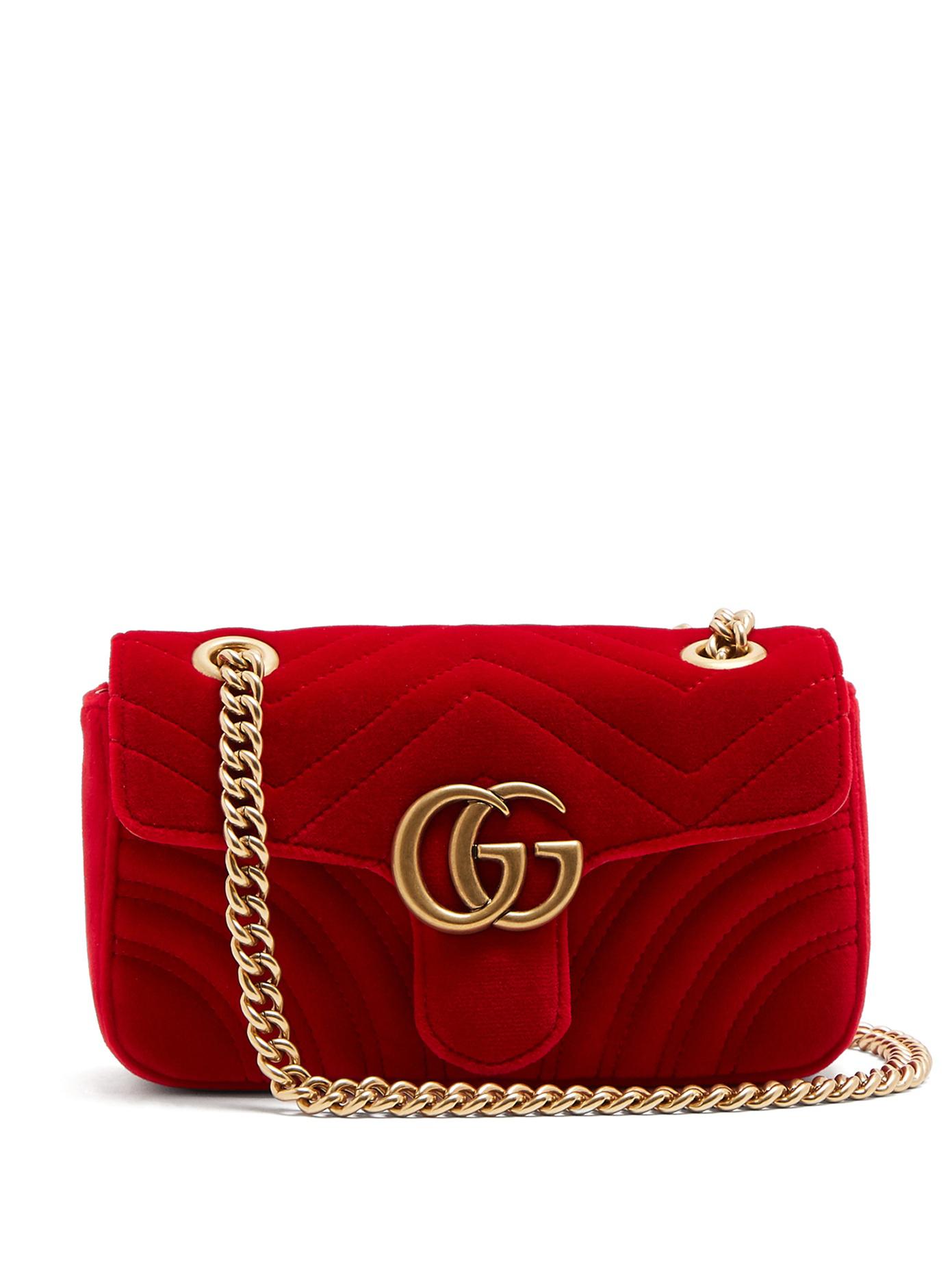  Gucci  Red  GG Marmont  Mini Velvet Bag  Lyst