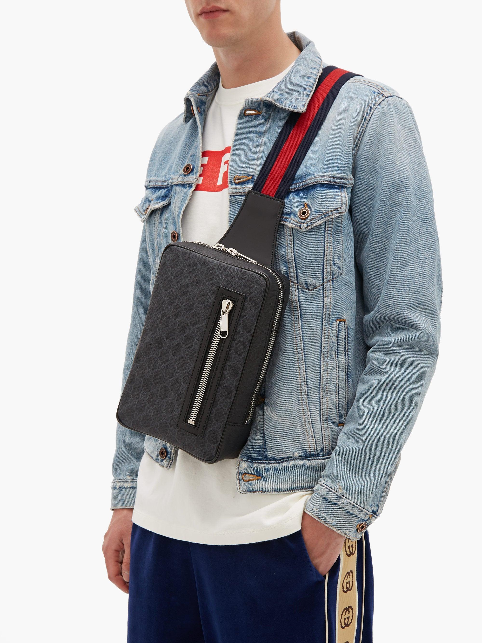 Gucci GG Supreme Leather Cross-body Bag in Black for Men