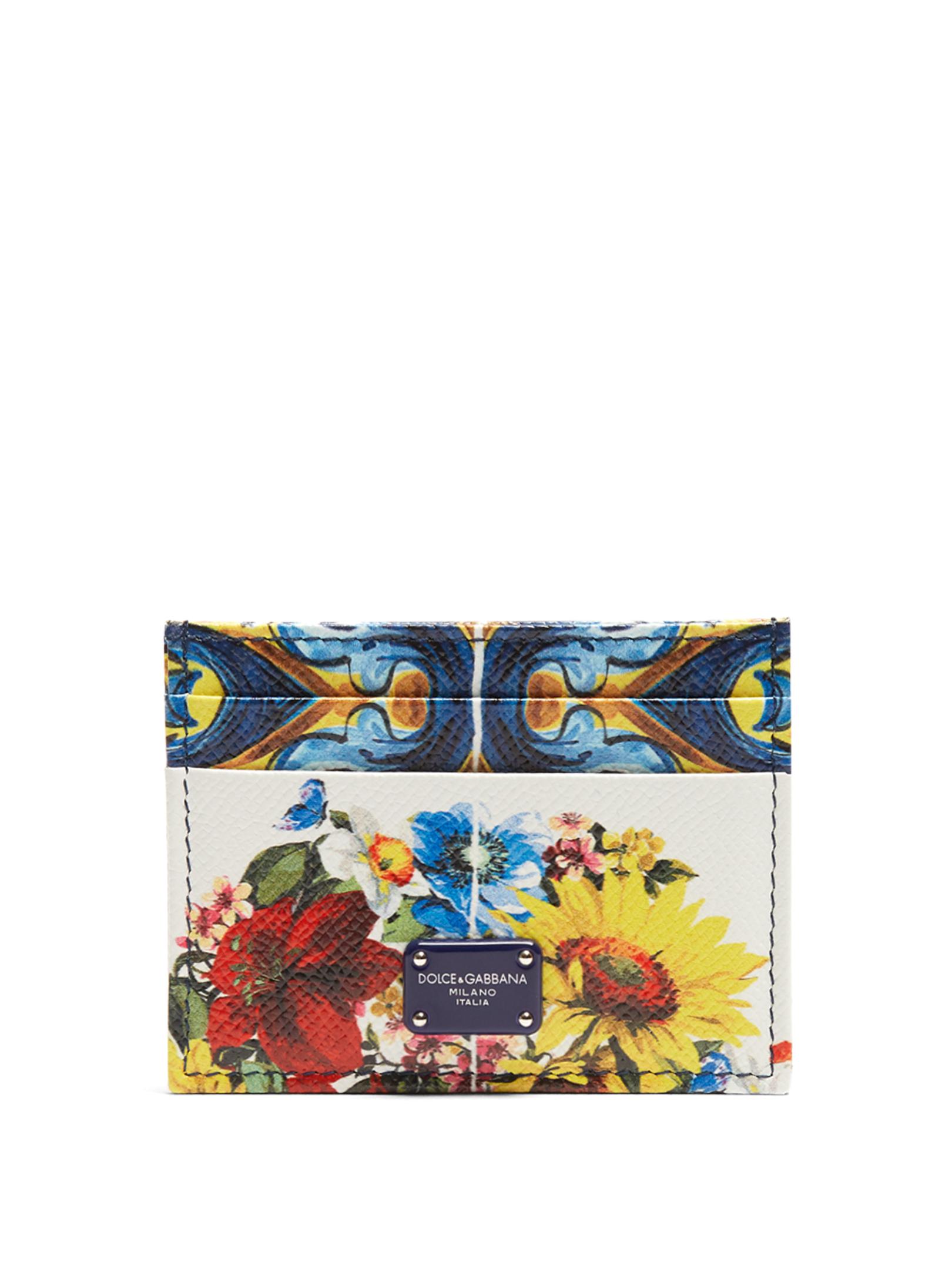 Dolce & Gabbana Majolica-print Leather Cardholder in Blue