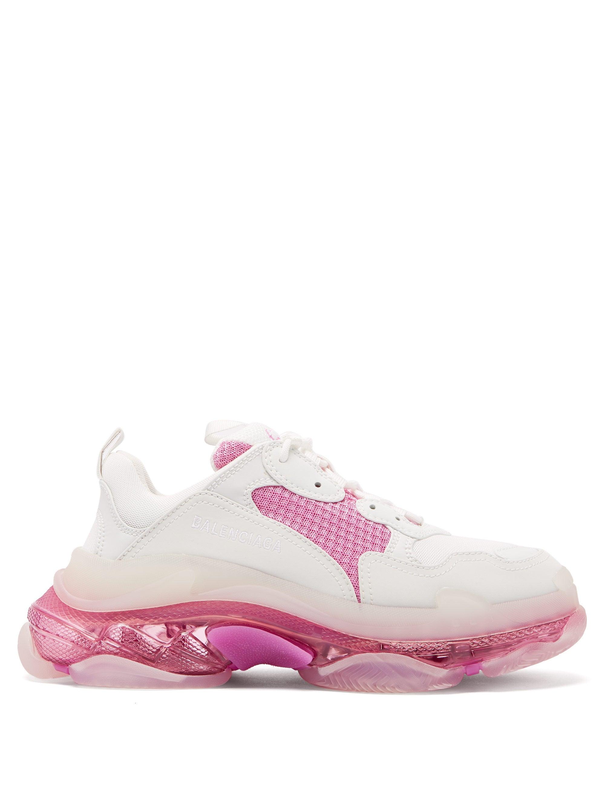 Balenciaga Leather Triple S Clear Sole Sneaker in White/Pink (Pink) - Lyst