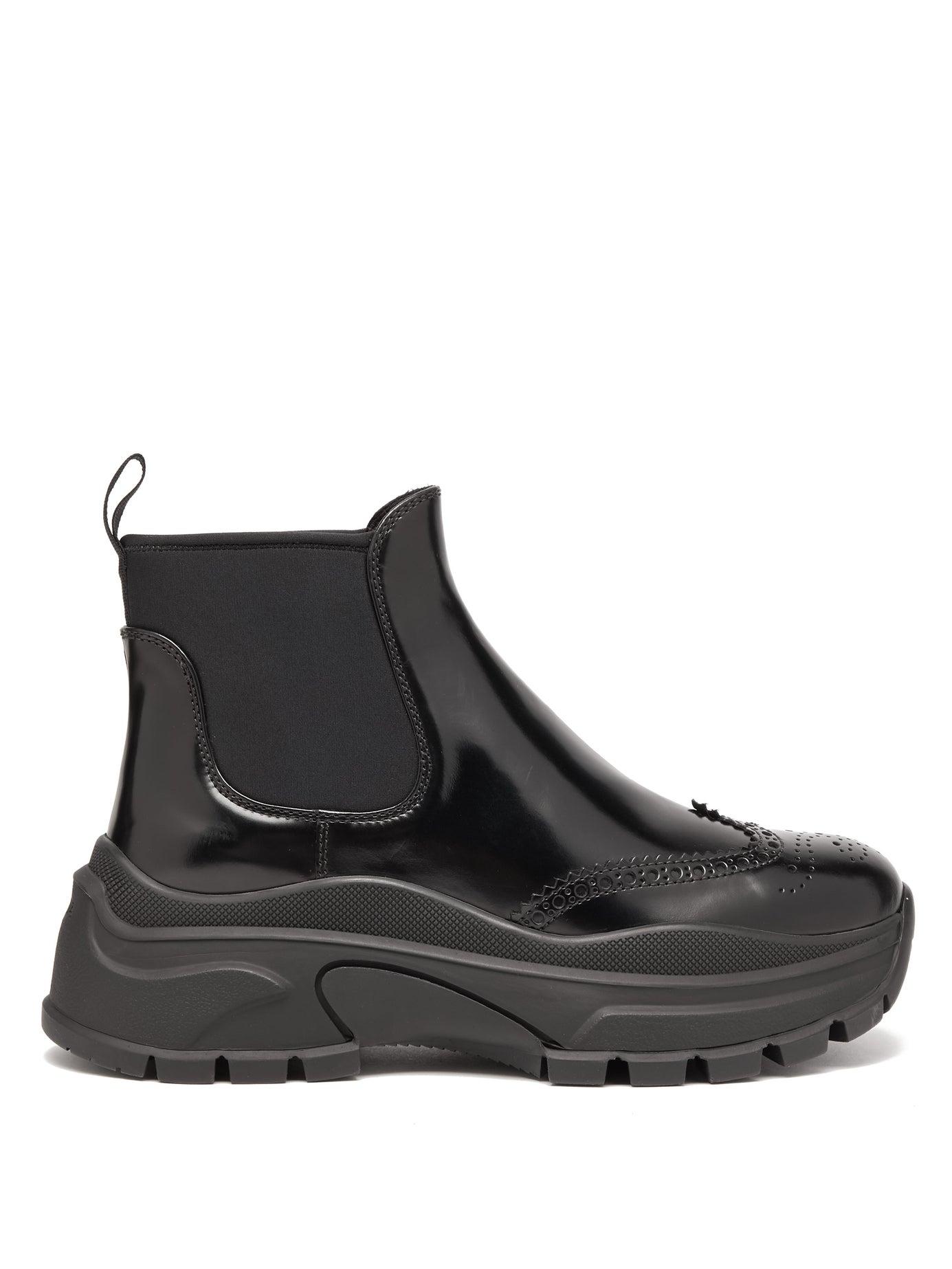 Prada Chunky Sole Patent Leather Ankle Boots in Black - Lyst