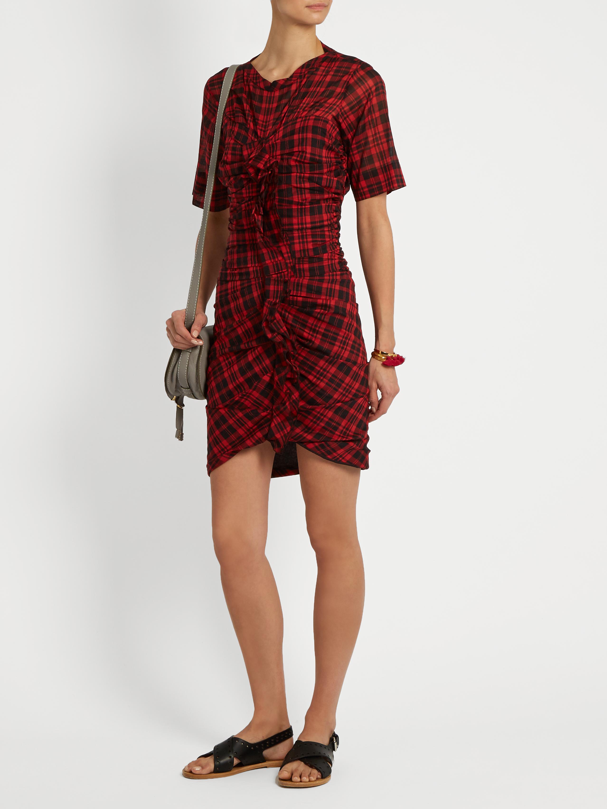 Étoile Marant Wallace Checked Cotton-blend Dress in Red | Lyst