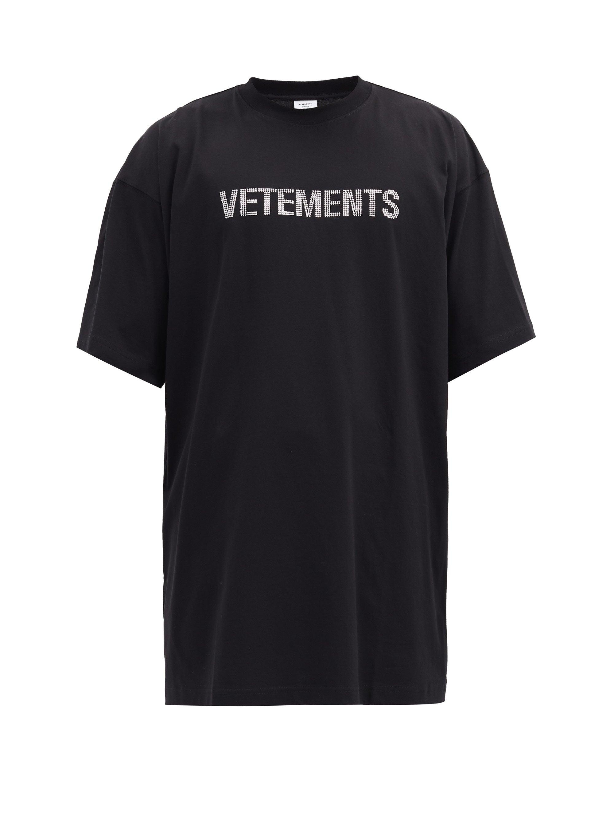 Vetements Oversized Crystal-embellished Cotton-blend T-shirt in Black ...