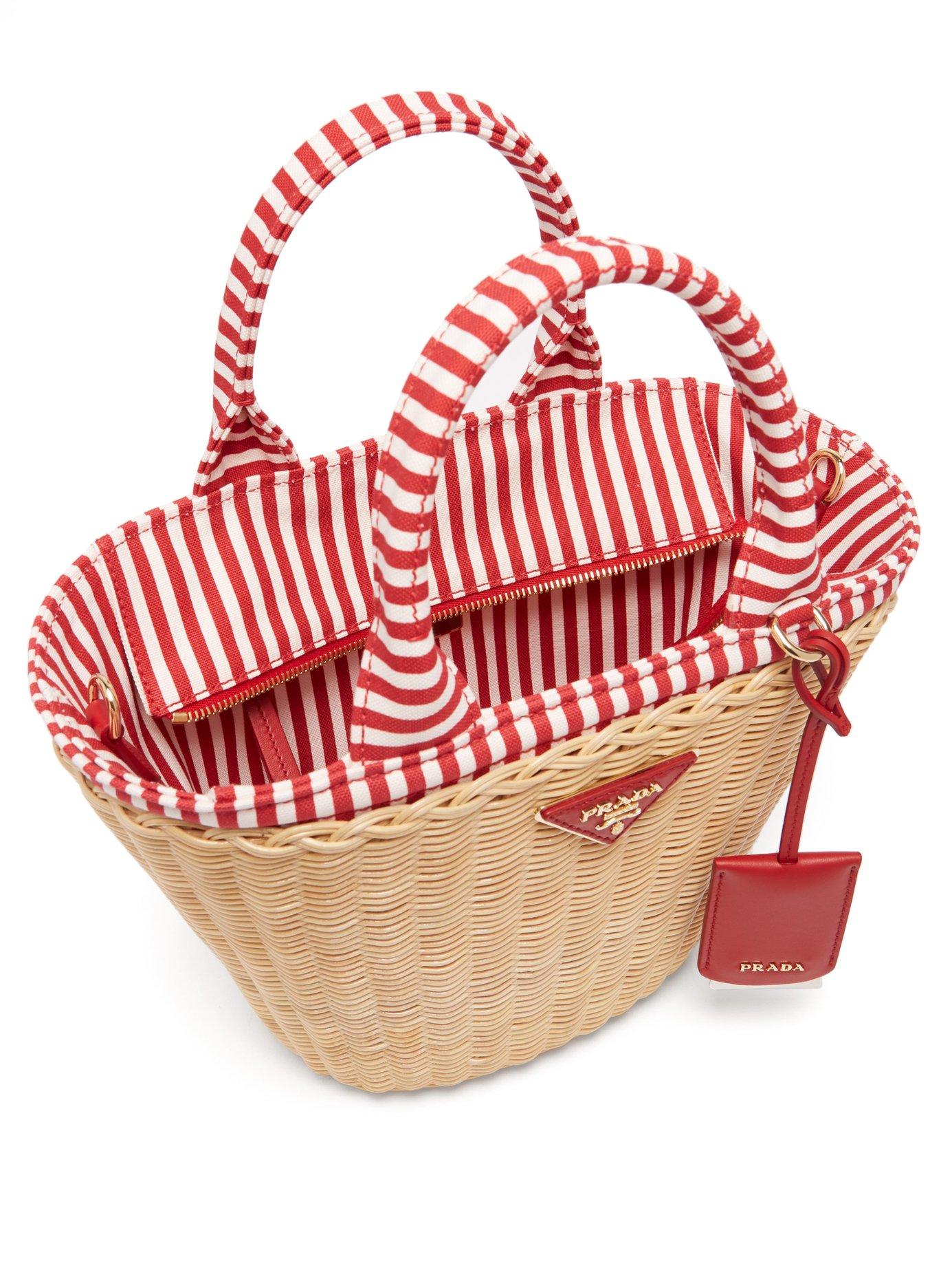 prada wicker and canvas basket bag