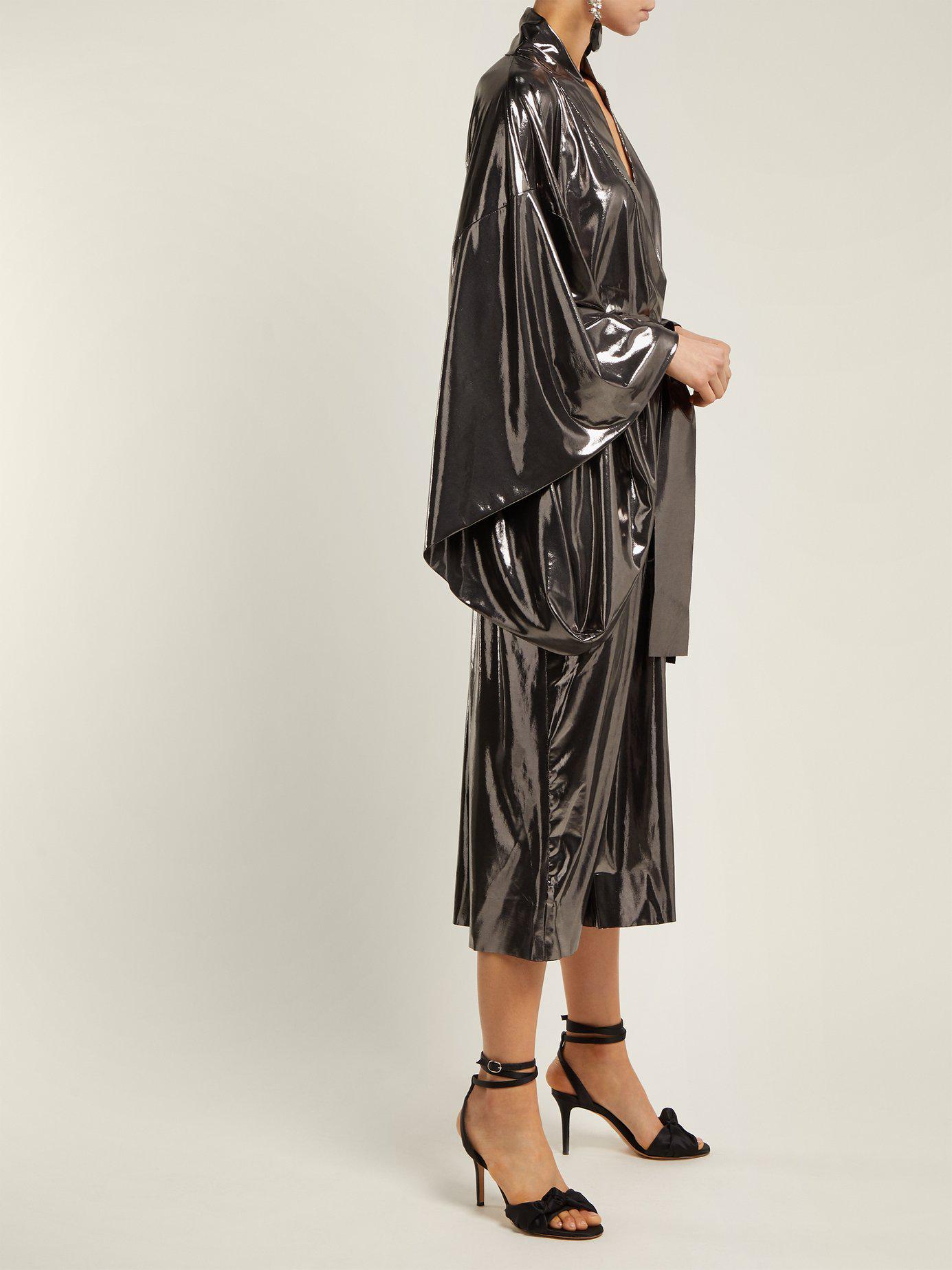 Norma Kamali Belted Lamé Robe in Metallic | Lyst
