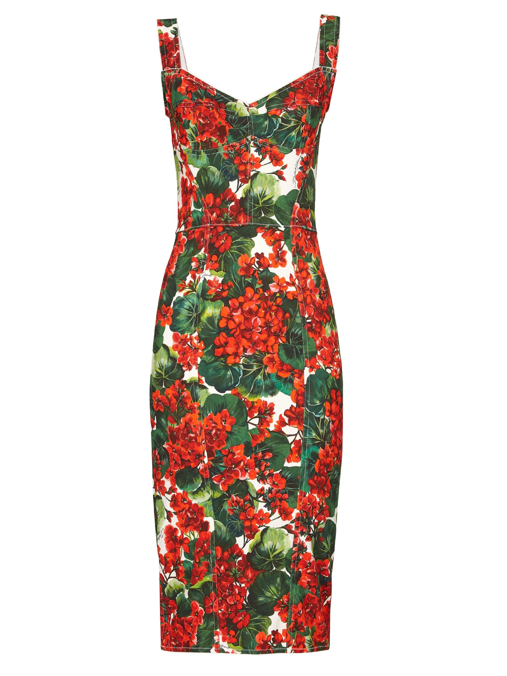 Dolce & Gabbana Geranium-print Pannelled Midi Dress in Red | Lyst UK