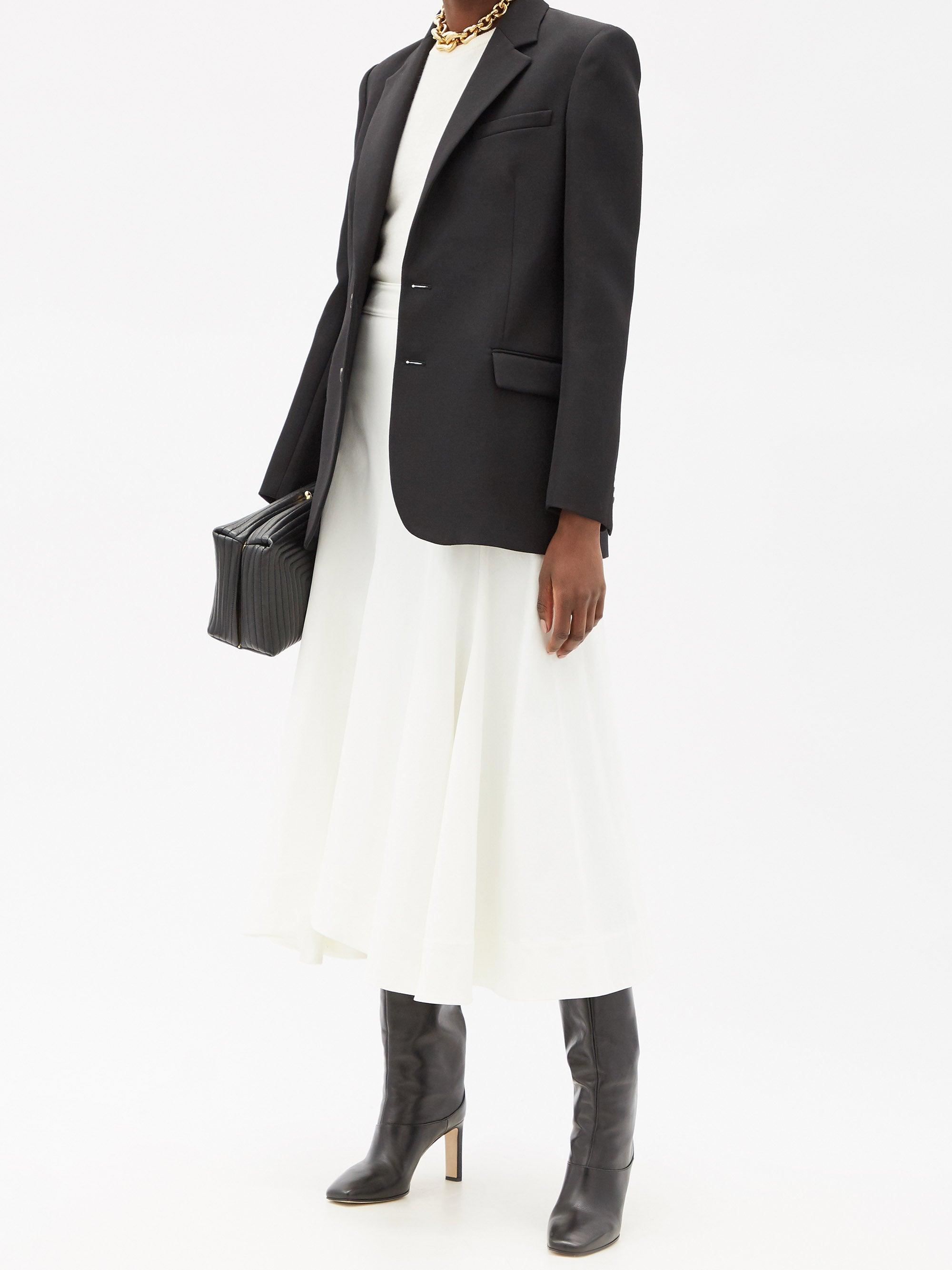 Jil Sander High-rise Godet-panel Twill Midi Skirt in Ivory (White) - Lyst