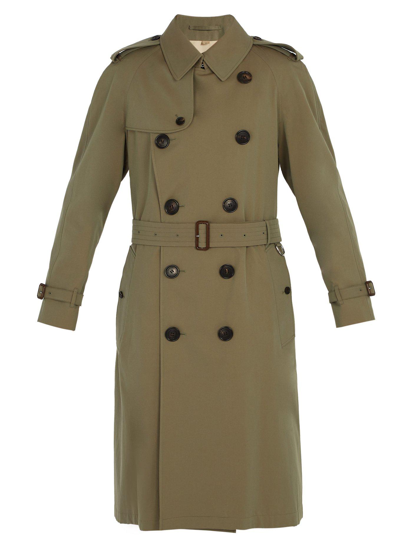 Burberry Cotton Double Breasted Trench Coat in Green for Men - Lyst
