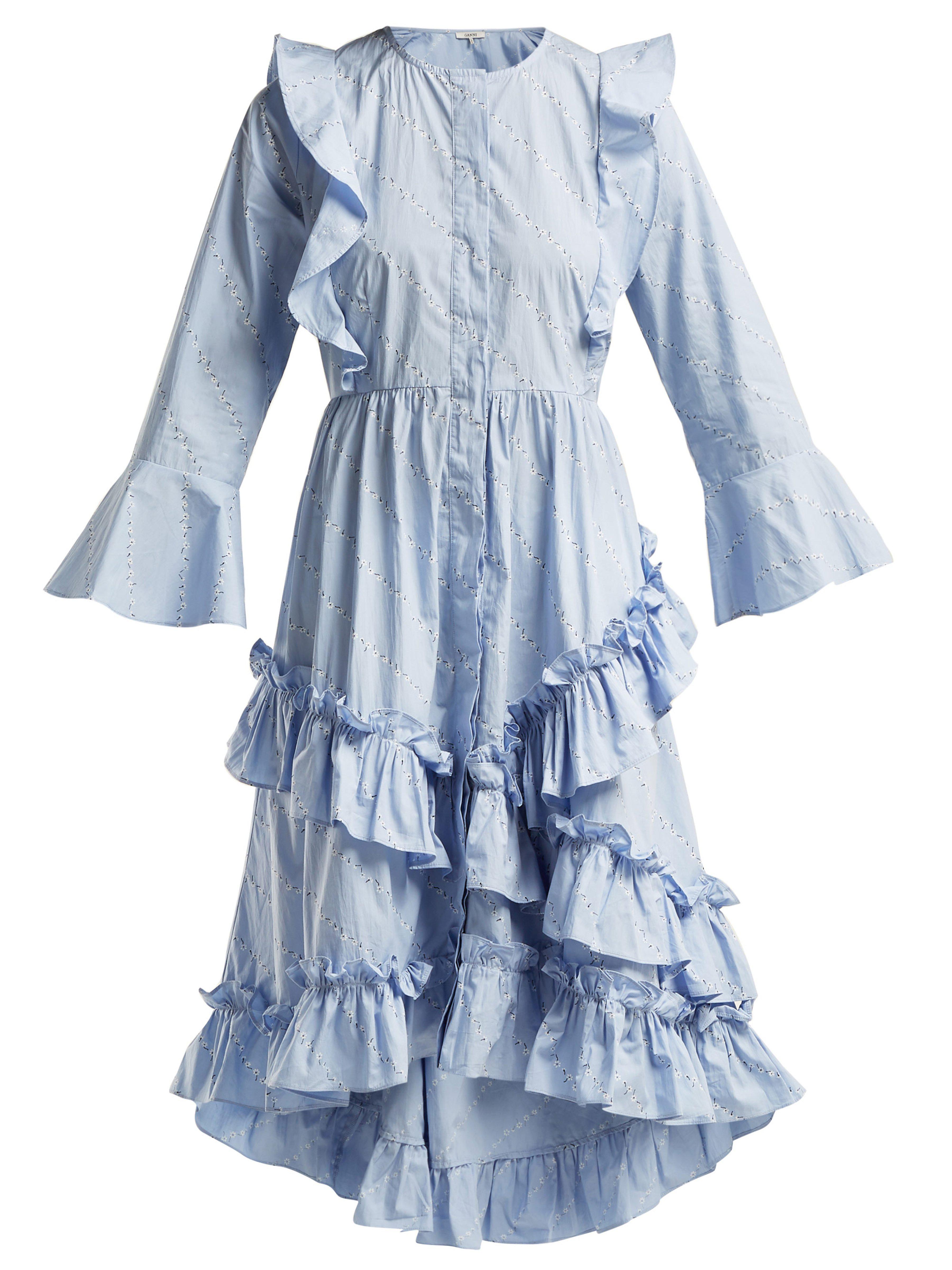 Ganni Faulkner Flower-print Cotton Midi Dress in Blue | Lyst Australia