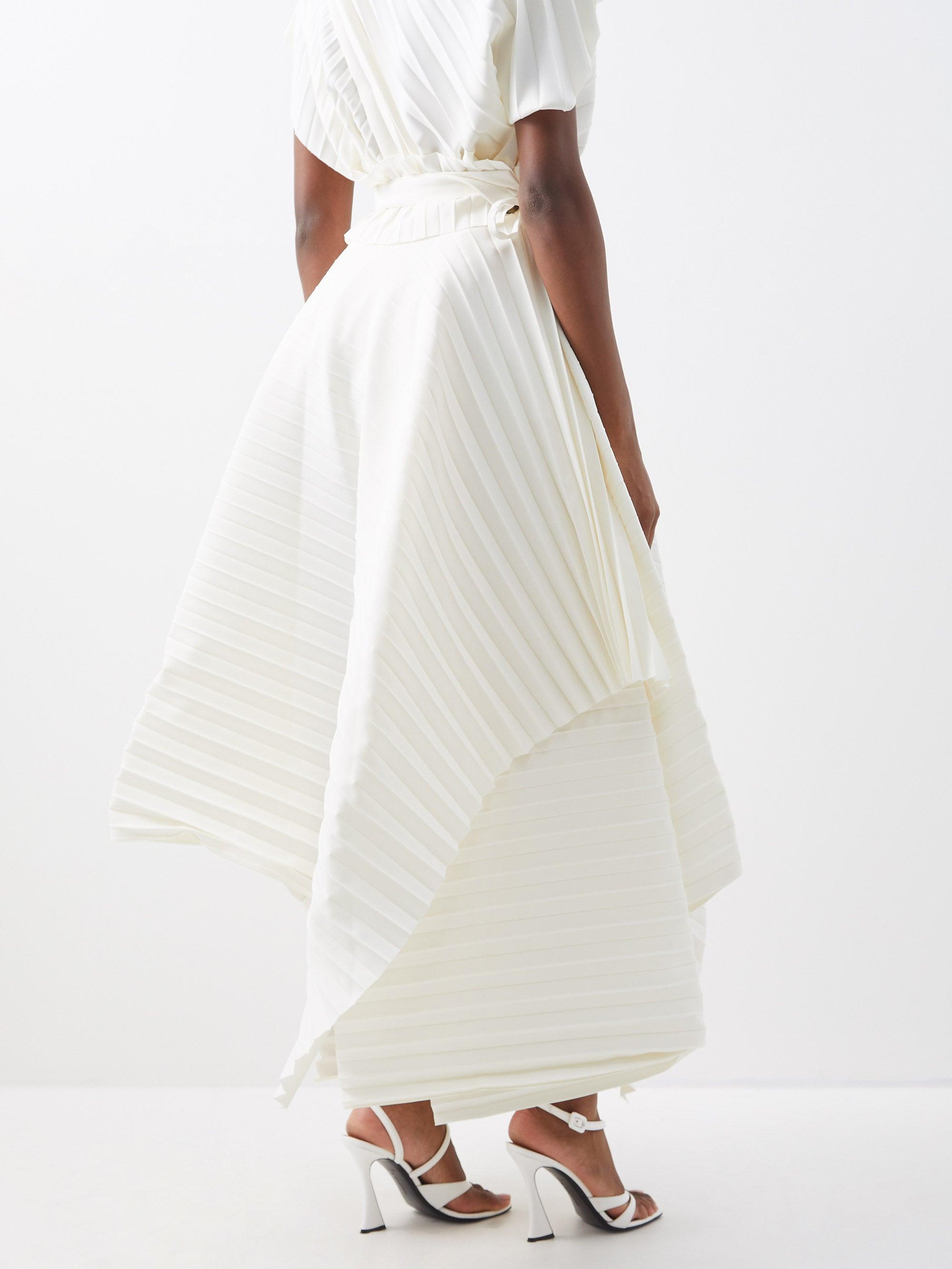 A.W.A.K.E. MODE Asymmetric-hem Pleated Crepe Skirt in White | Lyst UK