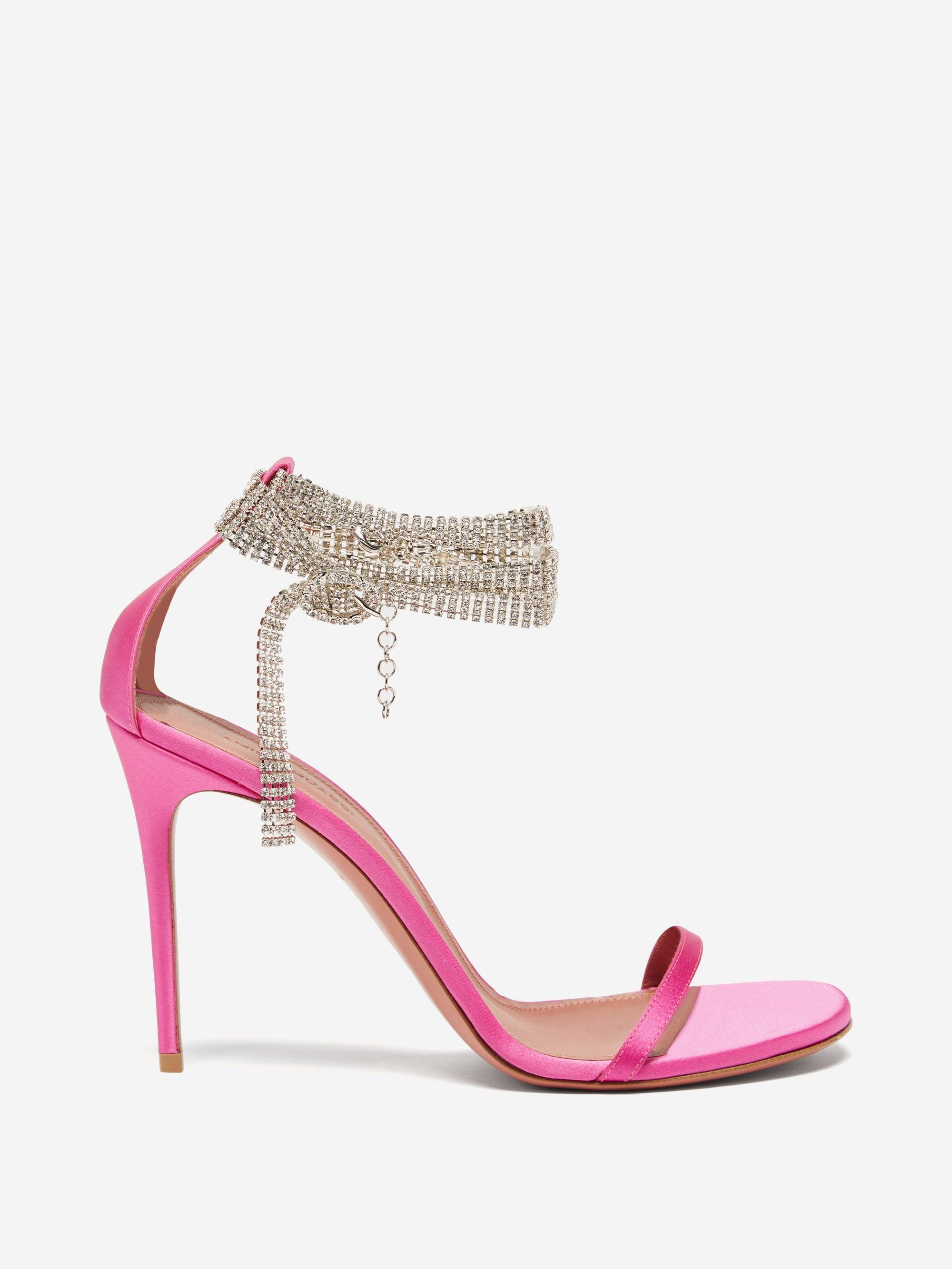 AMINA MUADDI Georgia Crystal-strap Satin Wrap Sandals in Pink | Lyst UK