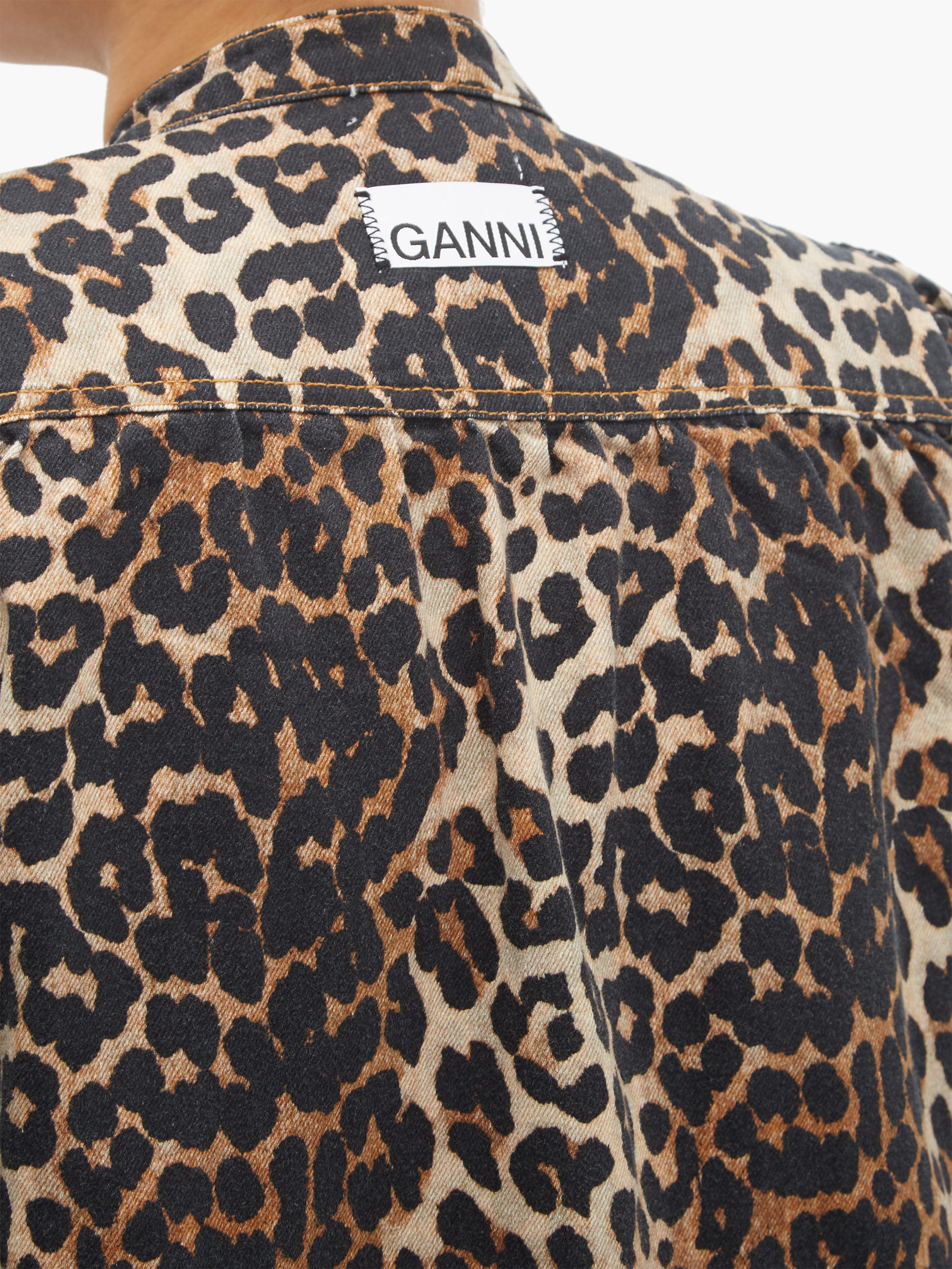 Ganni Leopard-print Denim Dress | Lyst 
