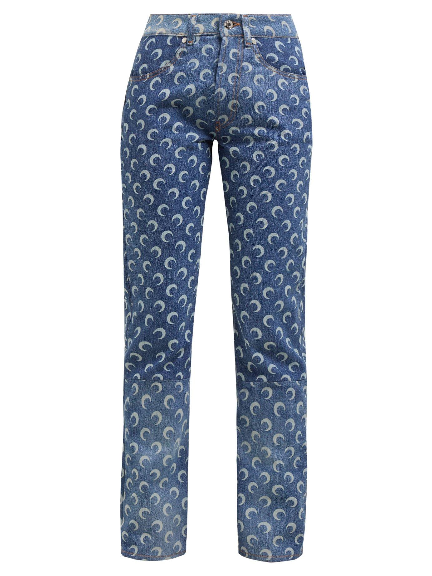 Marine Serre Crescent Moon Patterned Jeans in Blue | Lyst