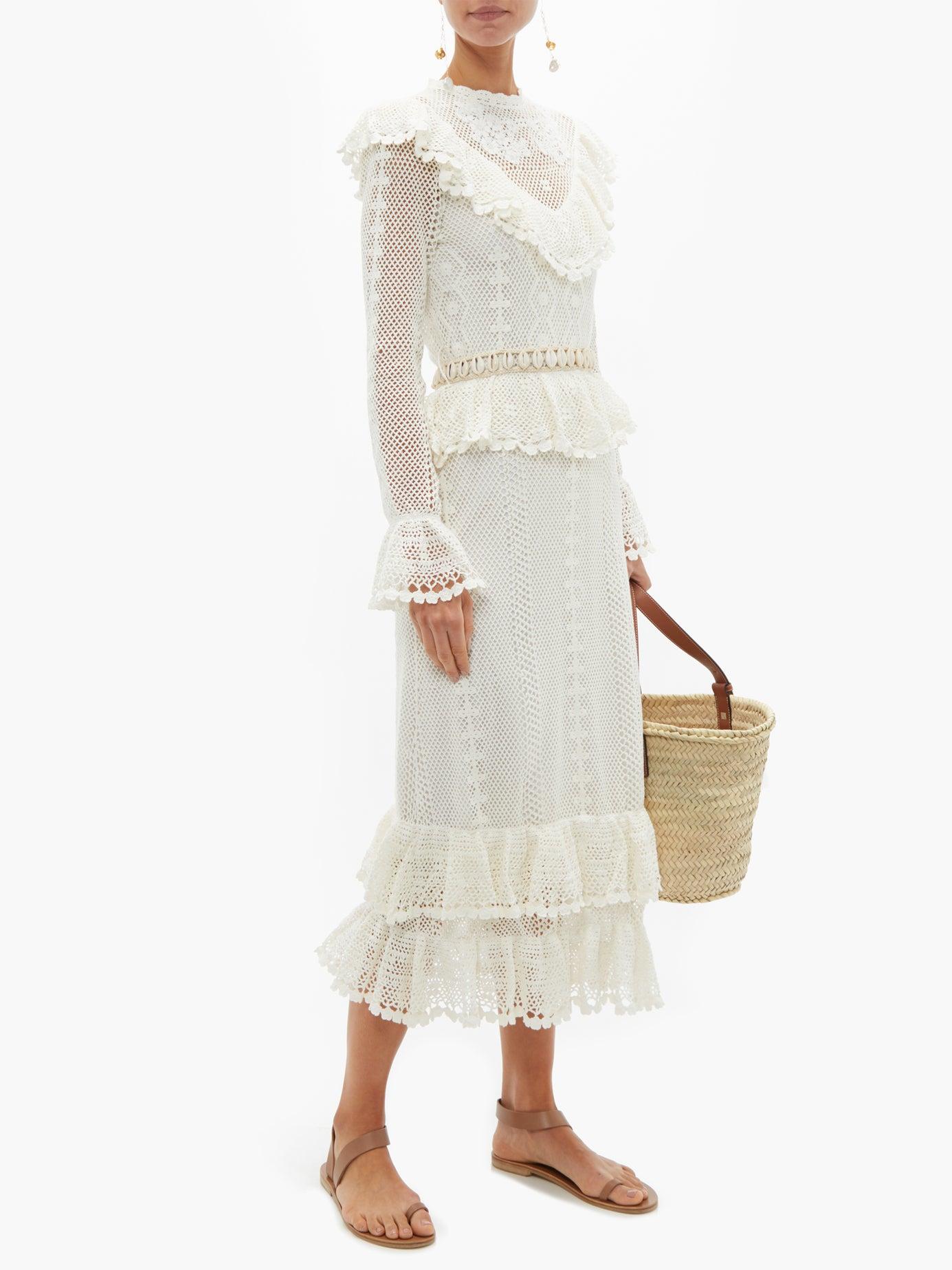 Zimmermann Allia Shellbelt Cottoncrochet Midi Dress in White Lyst
