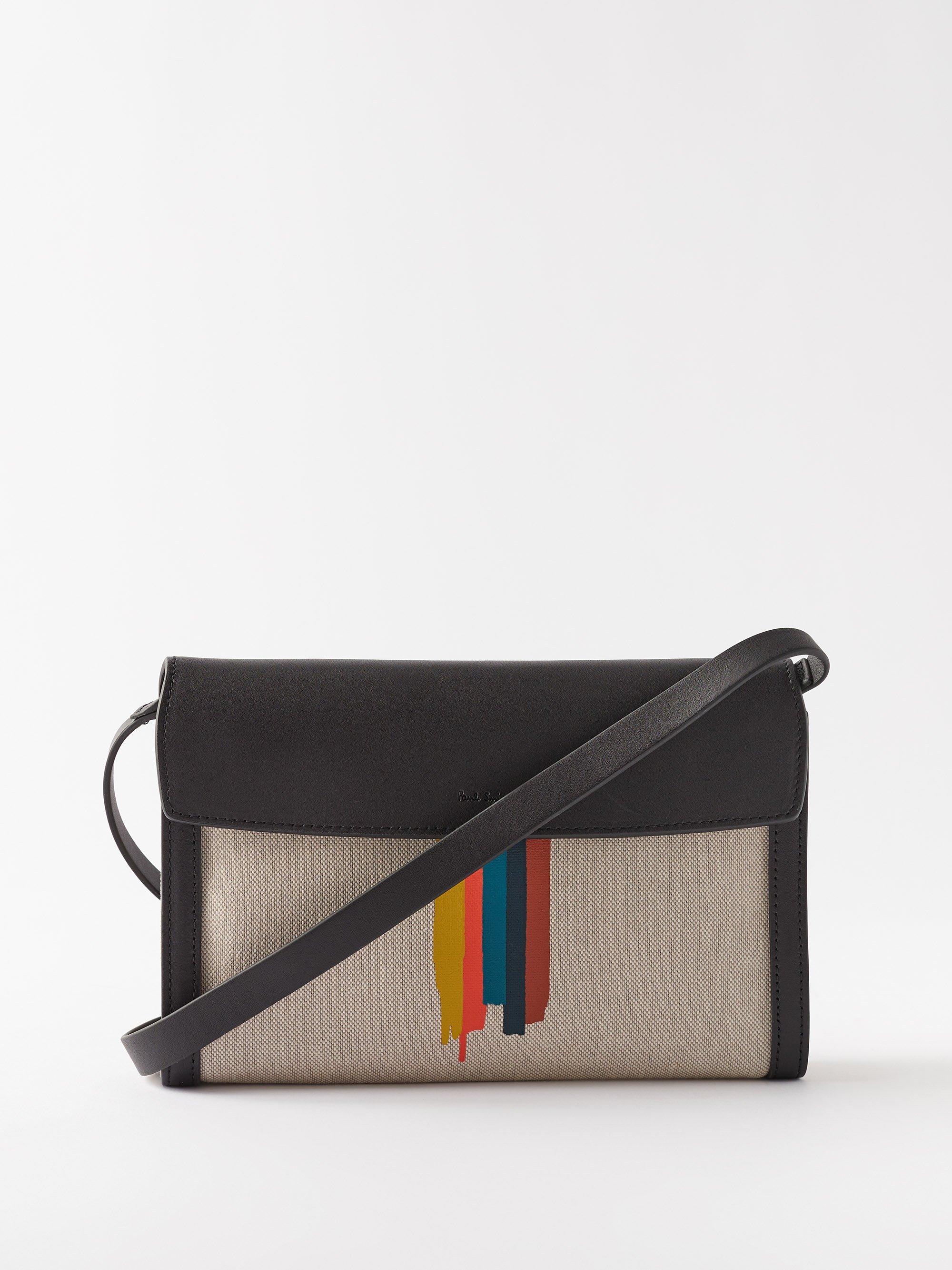 Paul Smith Stripe Leather-trim Canvas Tote Bag in Black for Men | Lyst