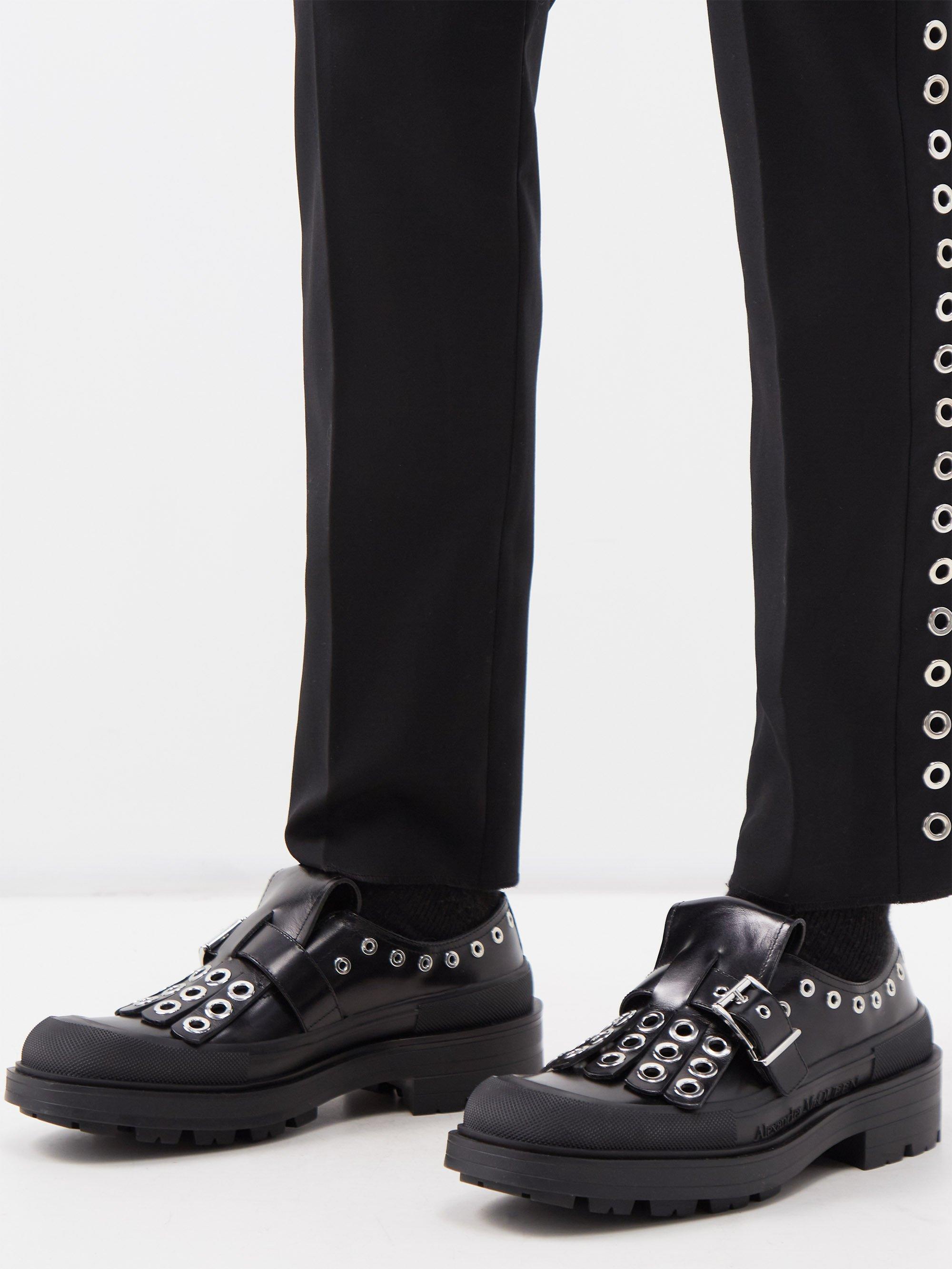 Alexander McQueen Boxcar Eyelet-studded Leather Derby Shoes in Black for  Men | Lyst