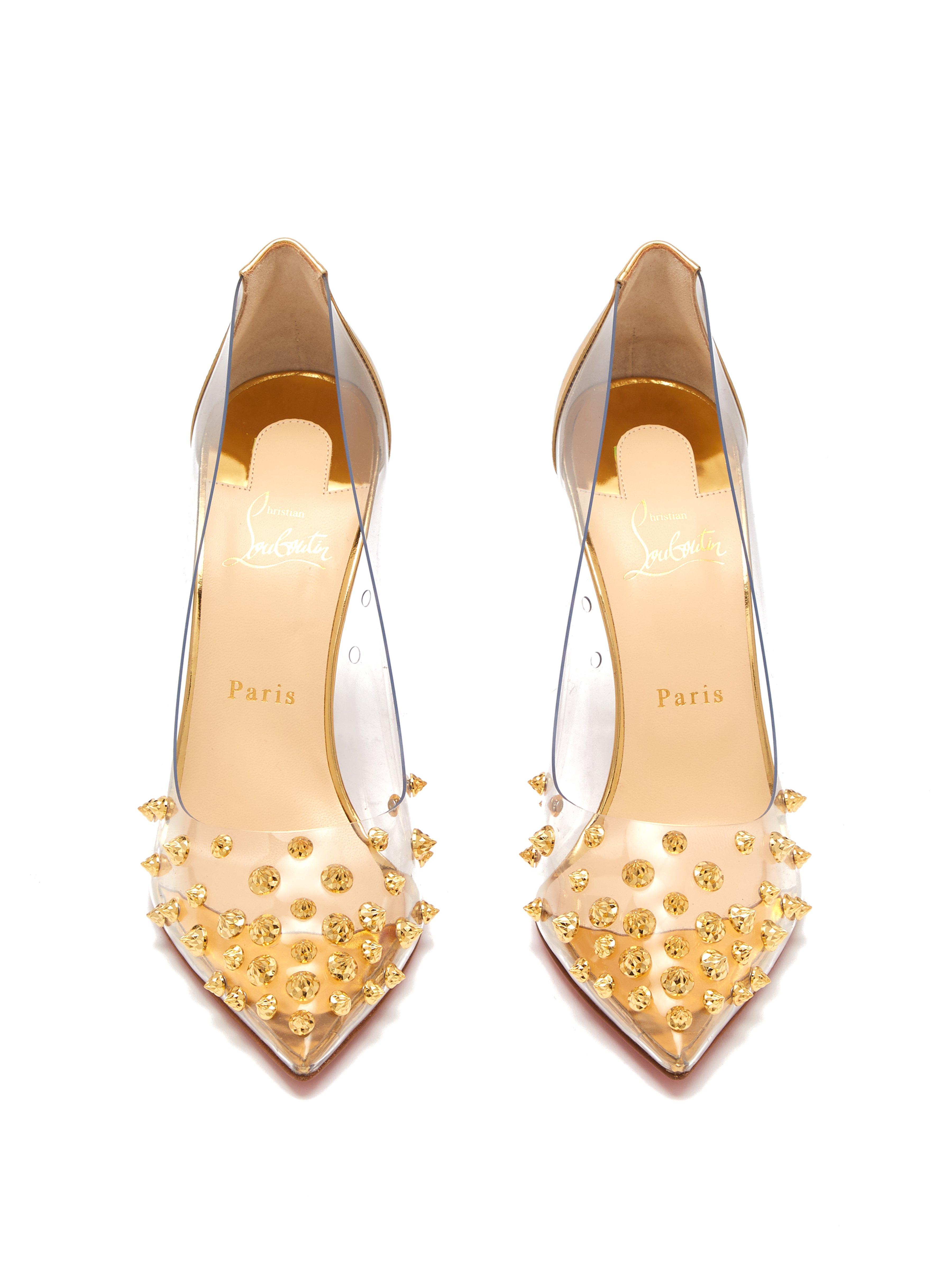 Christian Louboutin Leather Pvc Spike Stud Heels in Gold (Metallic) | Lyst  UK