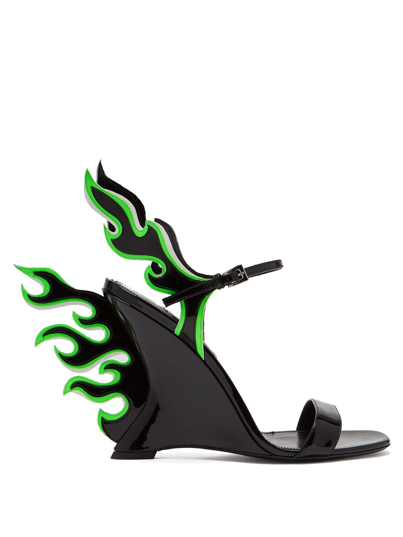 Prada Flame Patent-leather Sandals in Green | Lyst