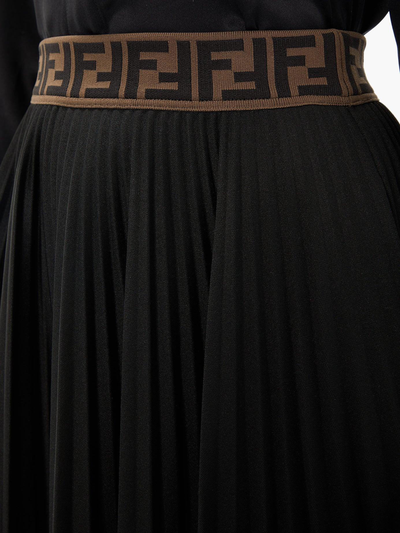 Fendi Cotton Ff Motif Pleated Skirt in Black | Lyst