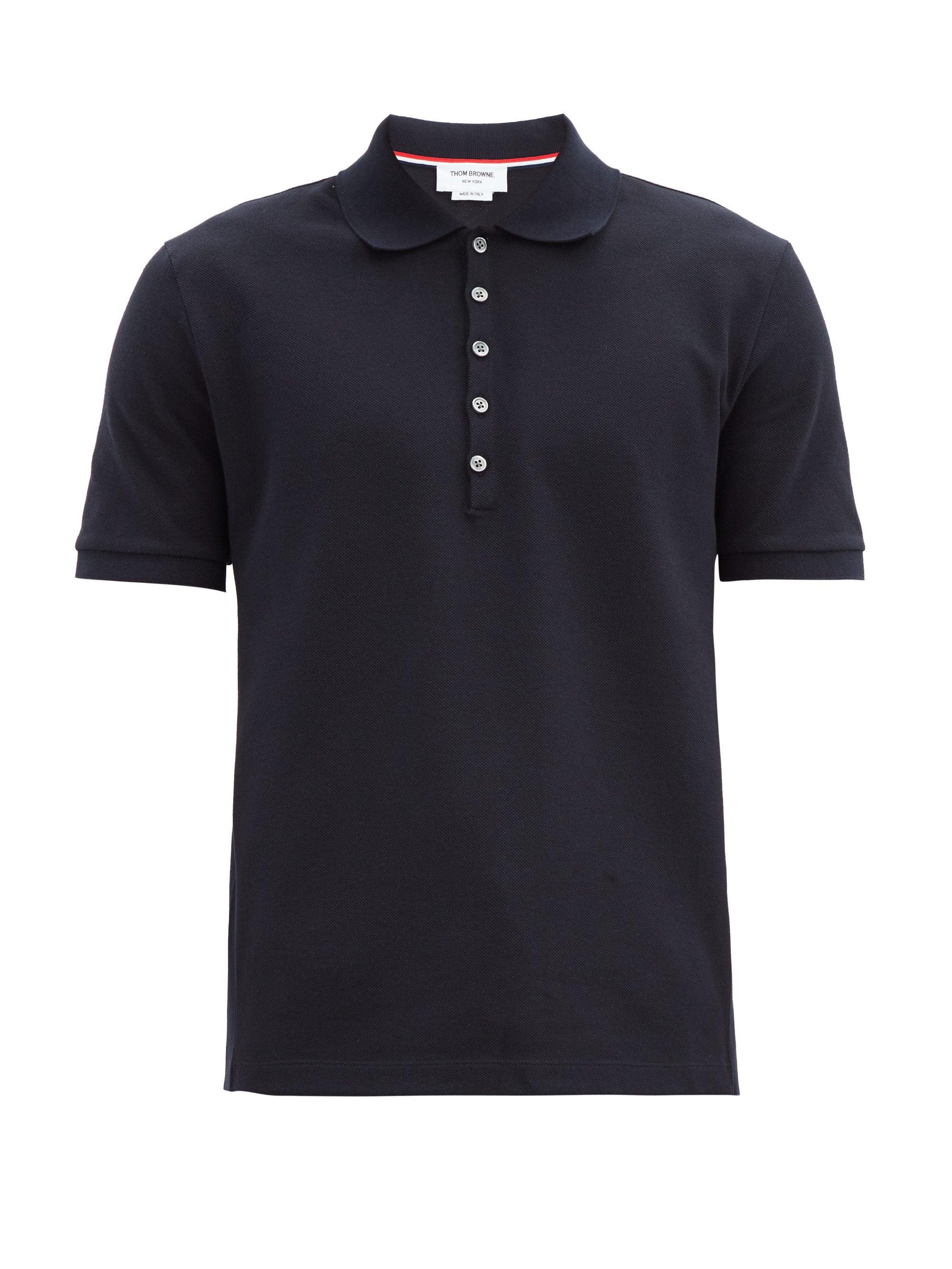 Thom Browne Four-bar Cotton-piqué Polo Shirt in Navy (Blue) for Men - Lyst