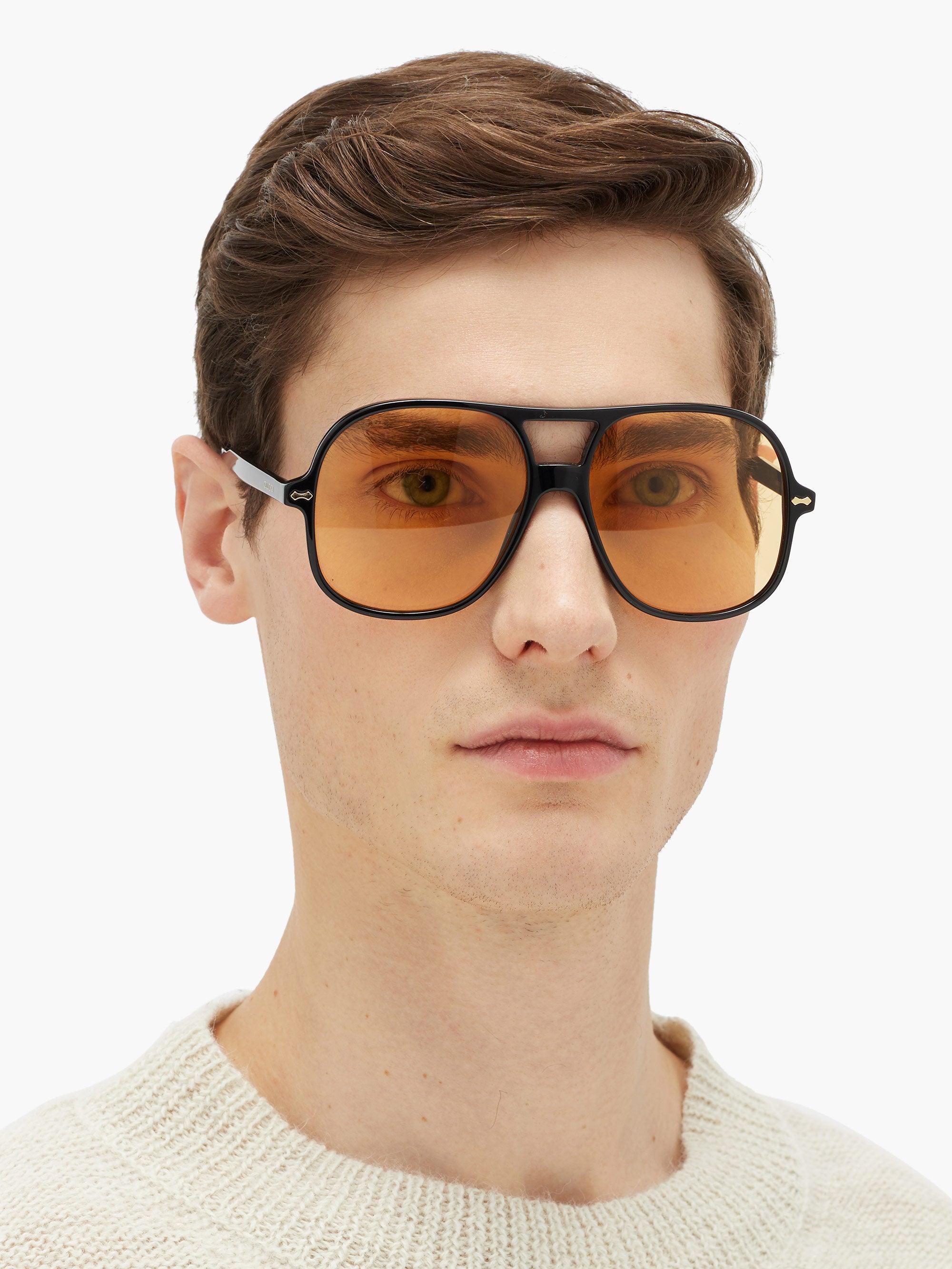 Gucci Aviator Acetate Sunglasses in Yellow for Men - Lyst