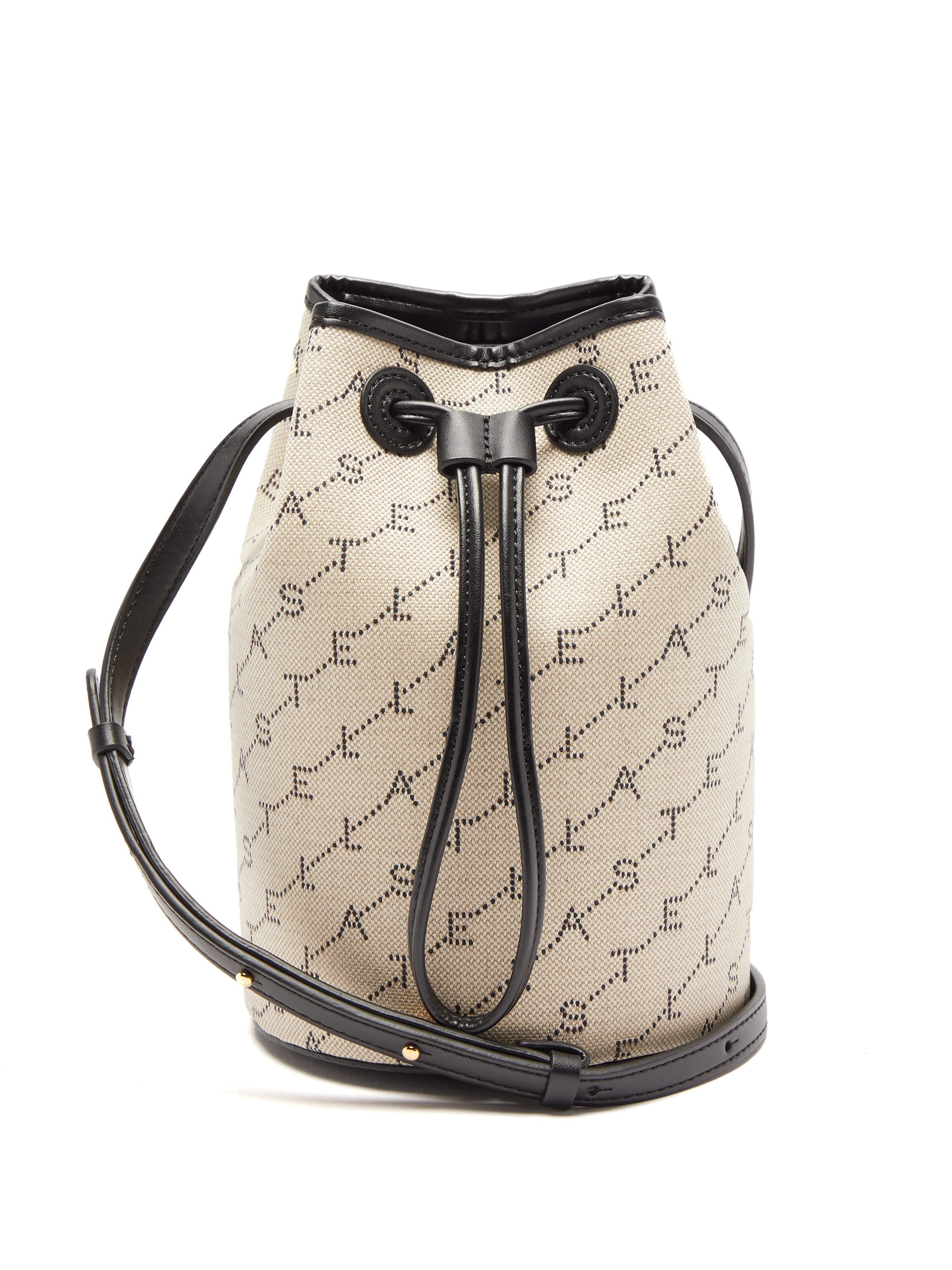 Stella McCartney Monogram Faux-leather And Canvas Mini Bucket Bag - Lyst