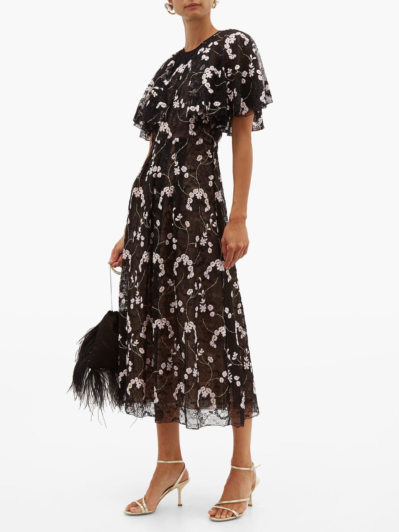 Giambattista Valli Floral-embroidered Chantilly-lace Dress in Black - Lyst