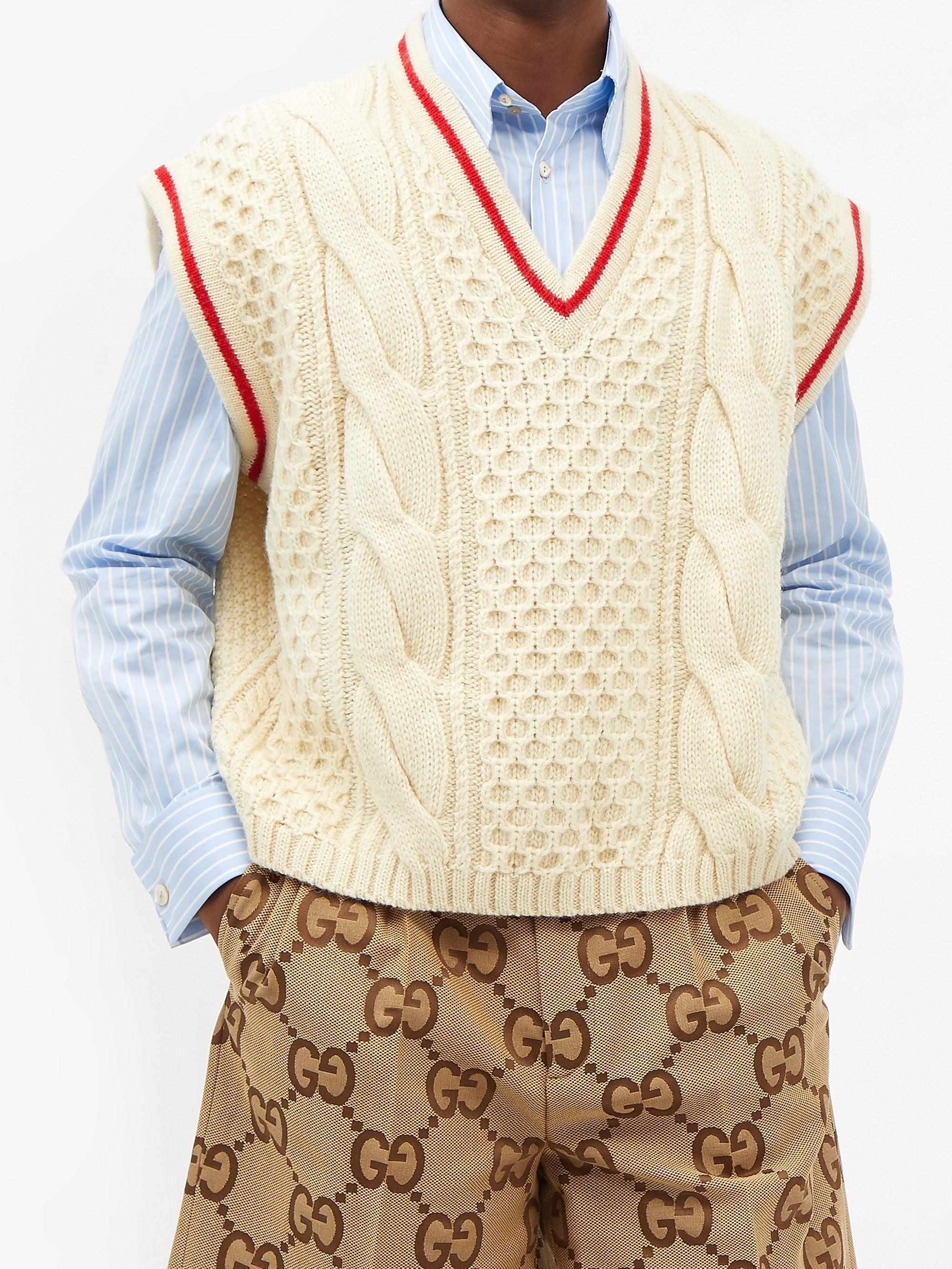 V-neck Cable-knit Wool Sweater Vest 