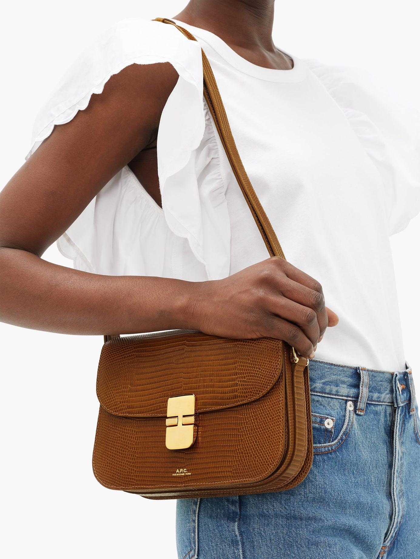 A.P.C. Grace Lizard-effect Leather Shoulder Bag in Brown